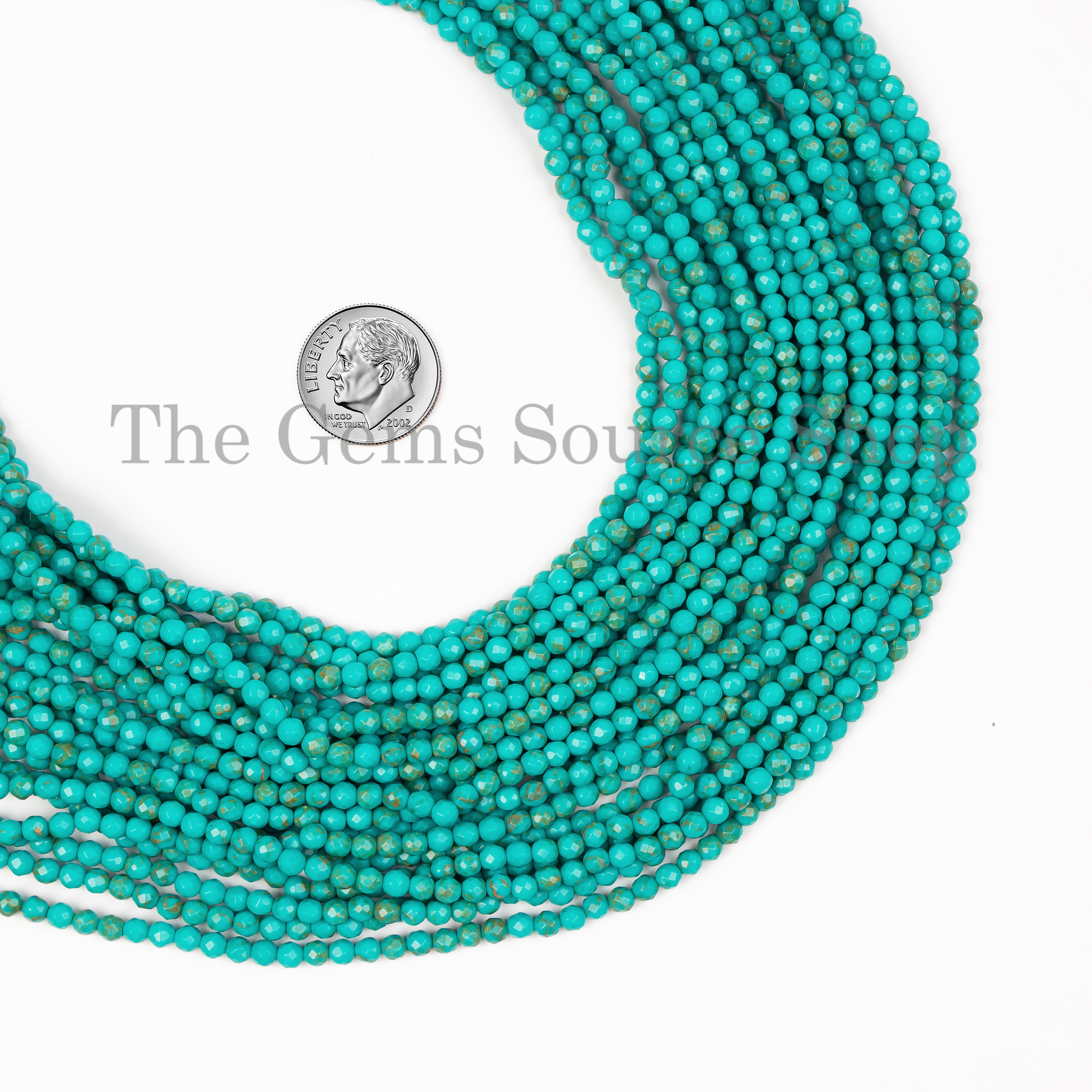 3-3.5mm-14" Natural Turquoise Faceted Round Shape Wholesale Beads Strand for Jewelry