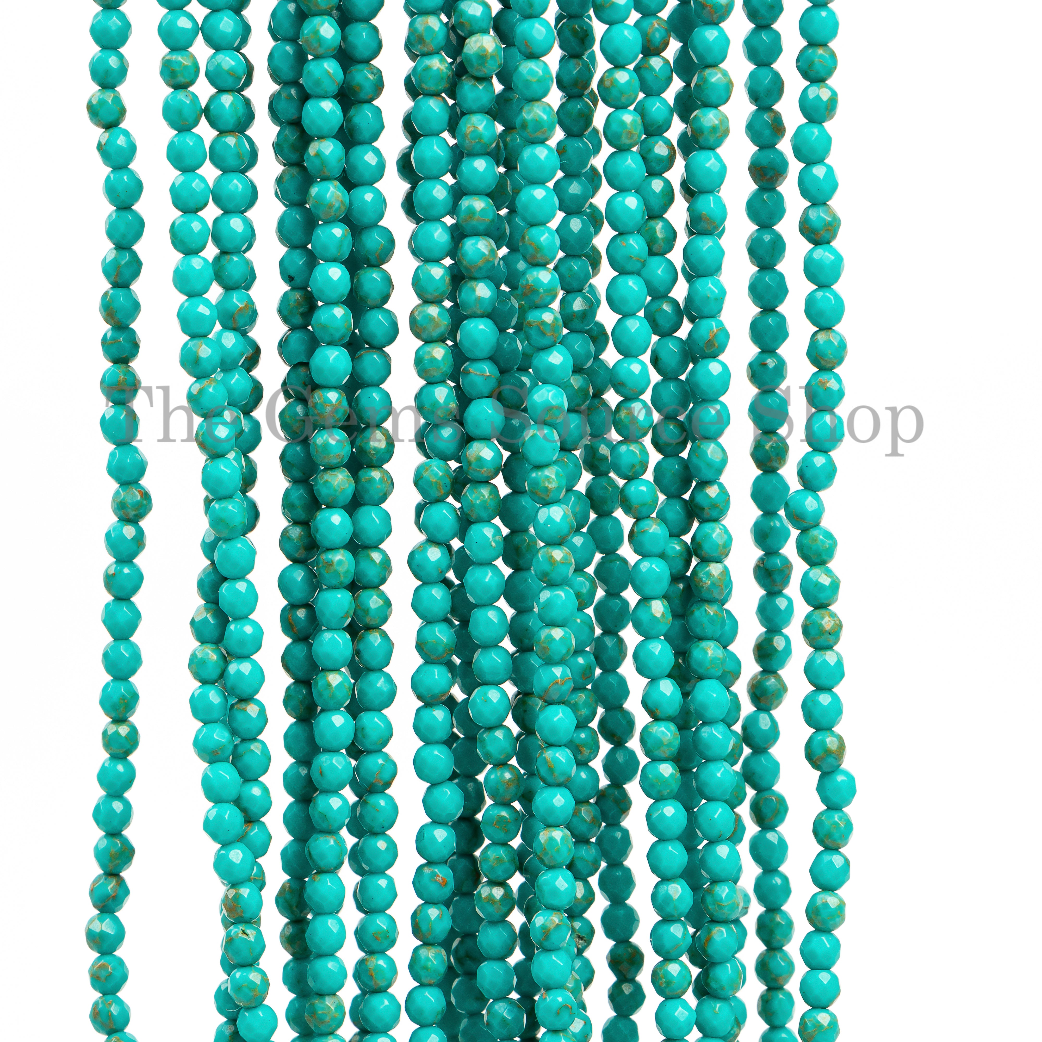 3-3.5mm-14" Natural Turquoise Faceted Round Shape Wholesale Beads Strand for Jewelry