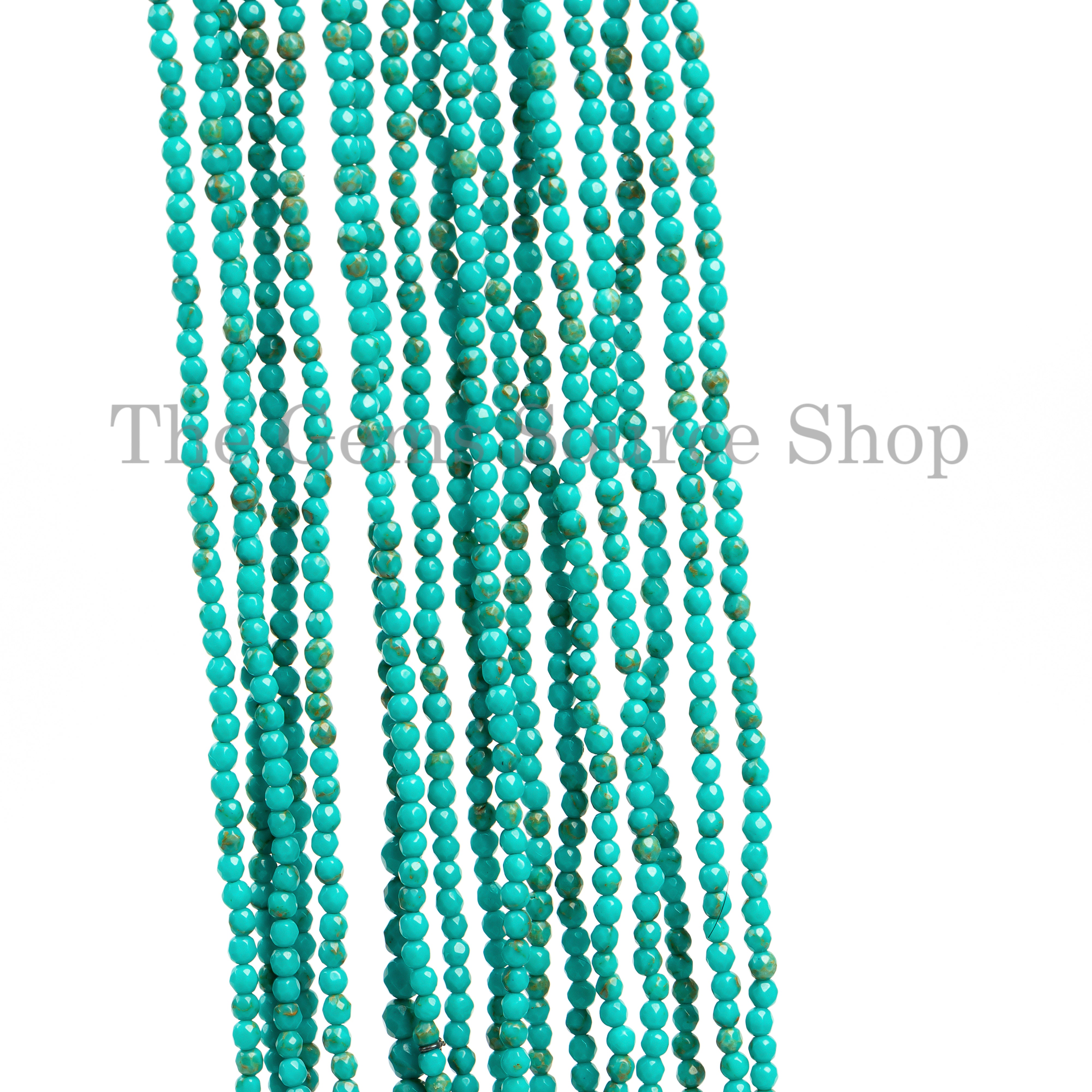 2-2.5mm-14" Natural Turquoise Faceted Round Shape Wholesale Beads Strand for Jewelry