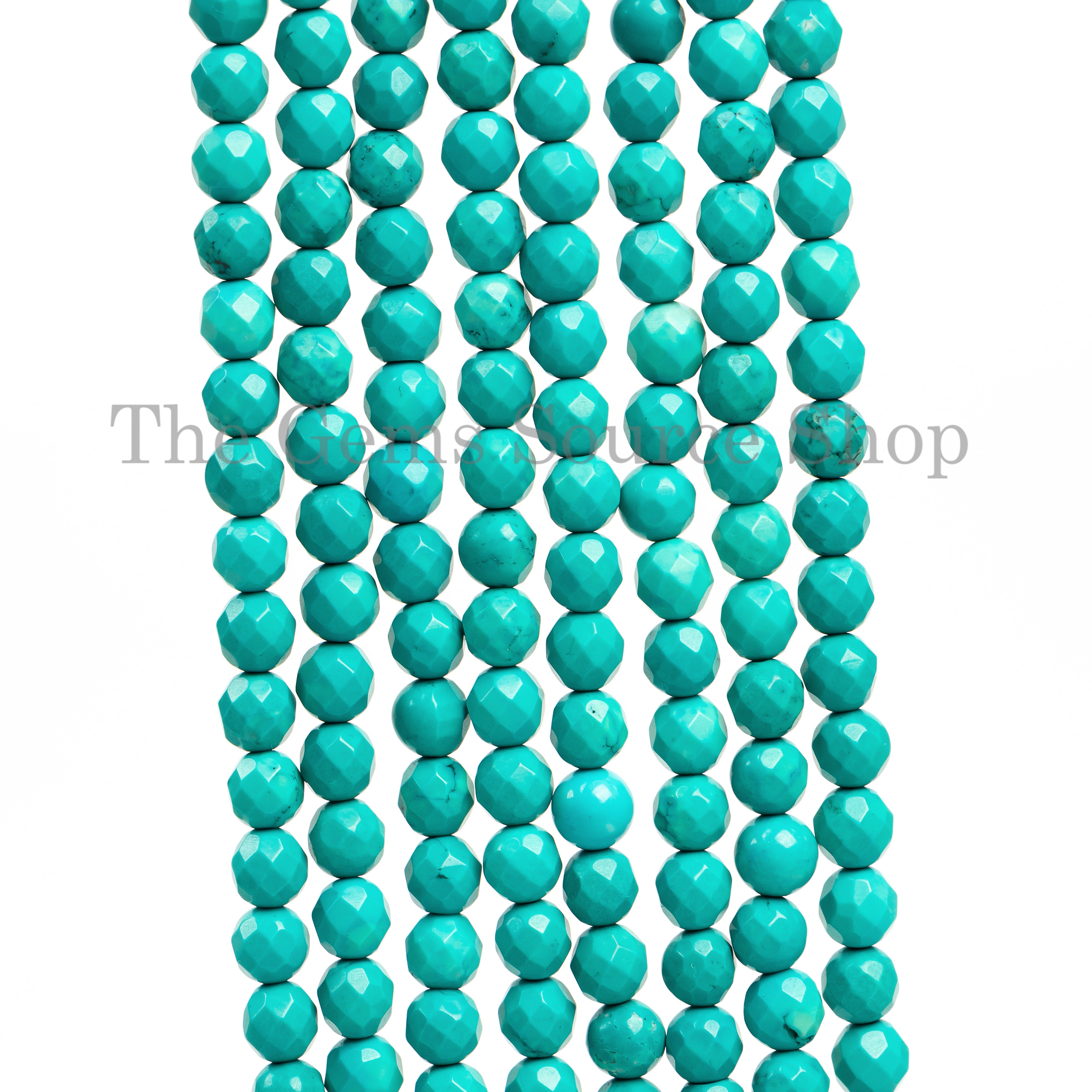 5.5-6mm-14" Natural Turquoise Faceted Round Shape Wholesale Beads Strand for Jewelry