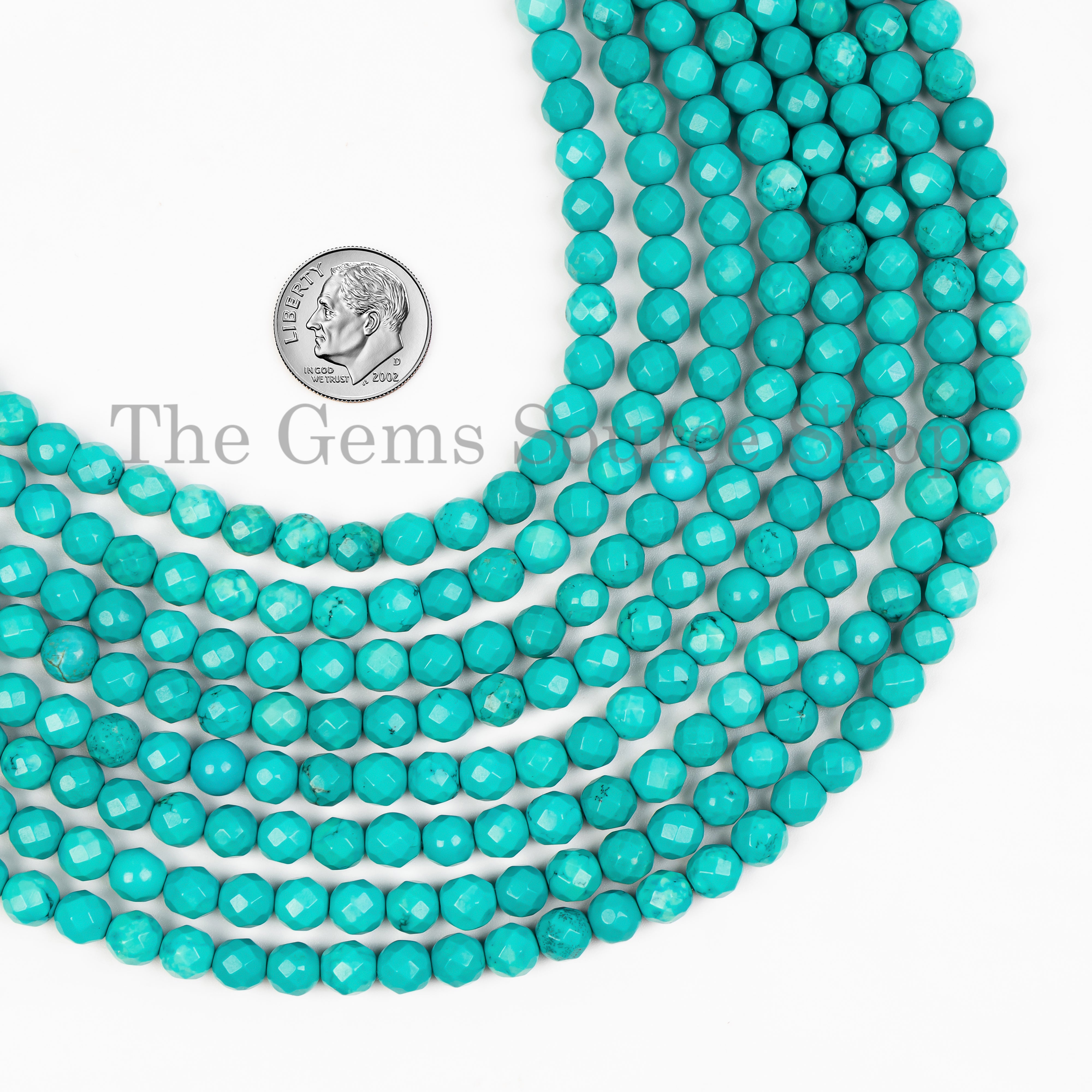 5.5-6mm-14" Natural Turquoise Faceted Round Shape Wholesale Beads Strand for Jewelry