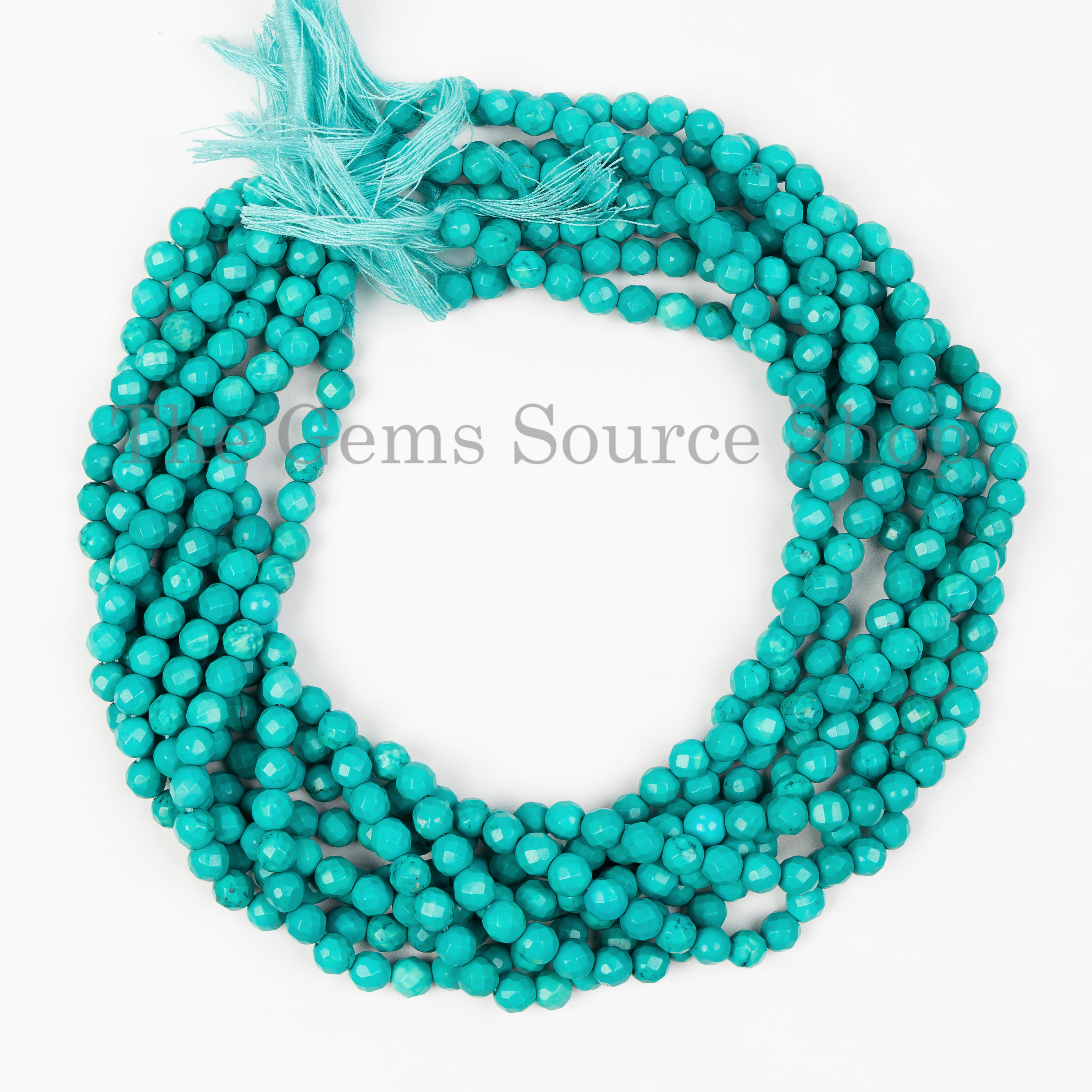 5.5-6mm-14" Natural Turquoise Faceted Round Shape Wholesale Beads Strand for Jewelry