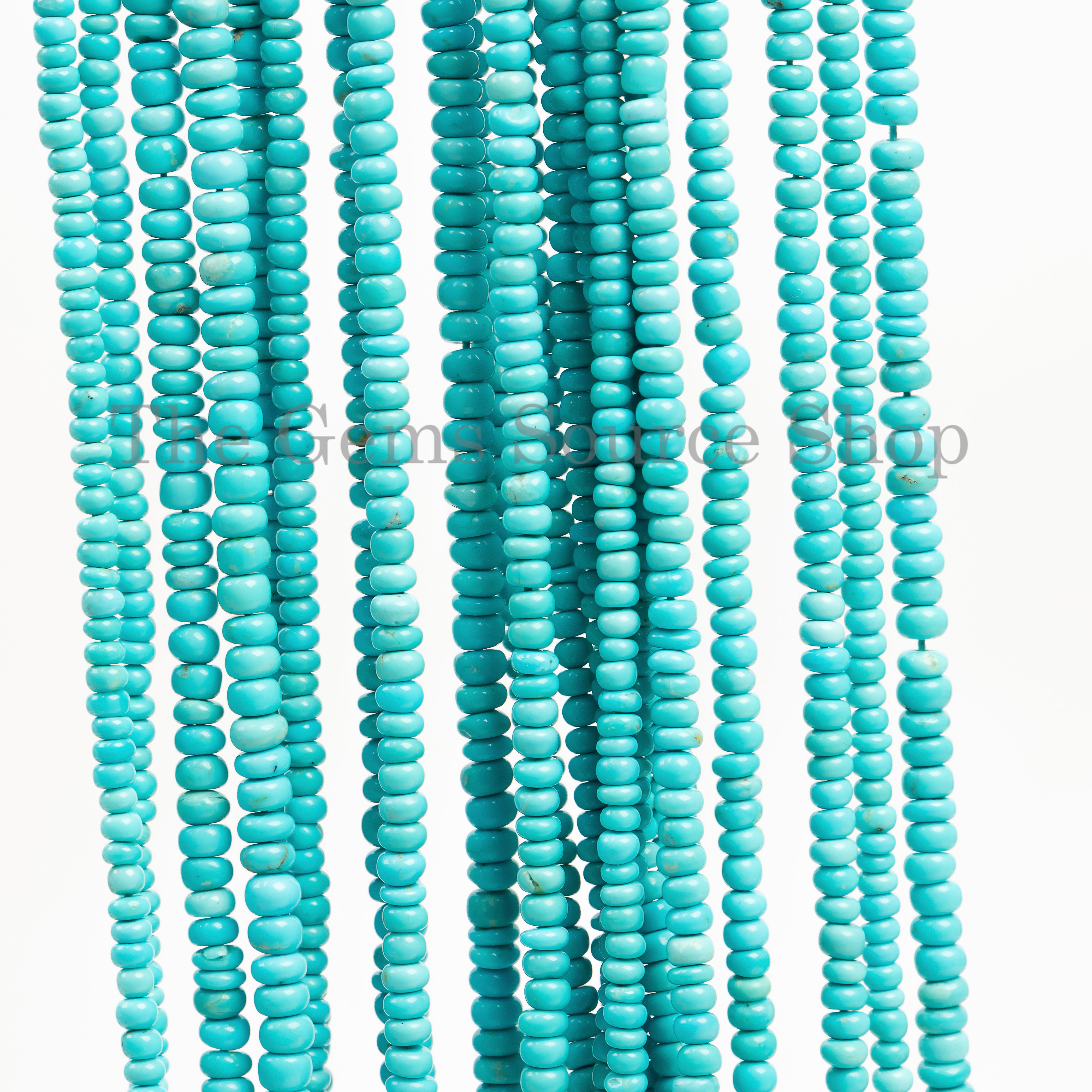 4mm-14" Natural Turquoise Smooth Rondelle Shape Wholesale Beads Strand for Jewelry