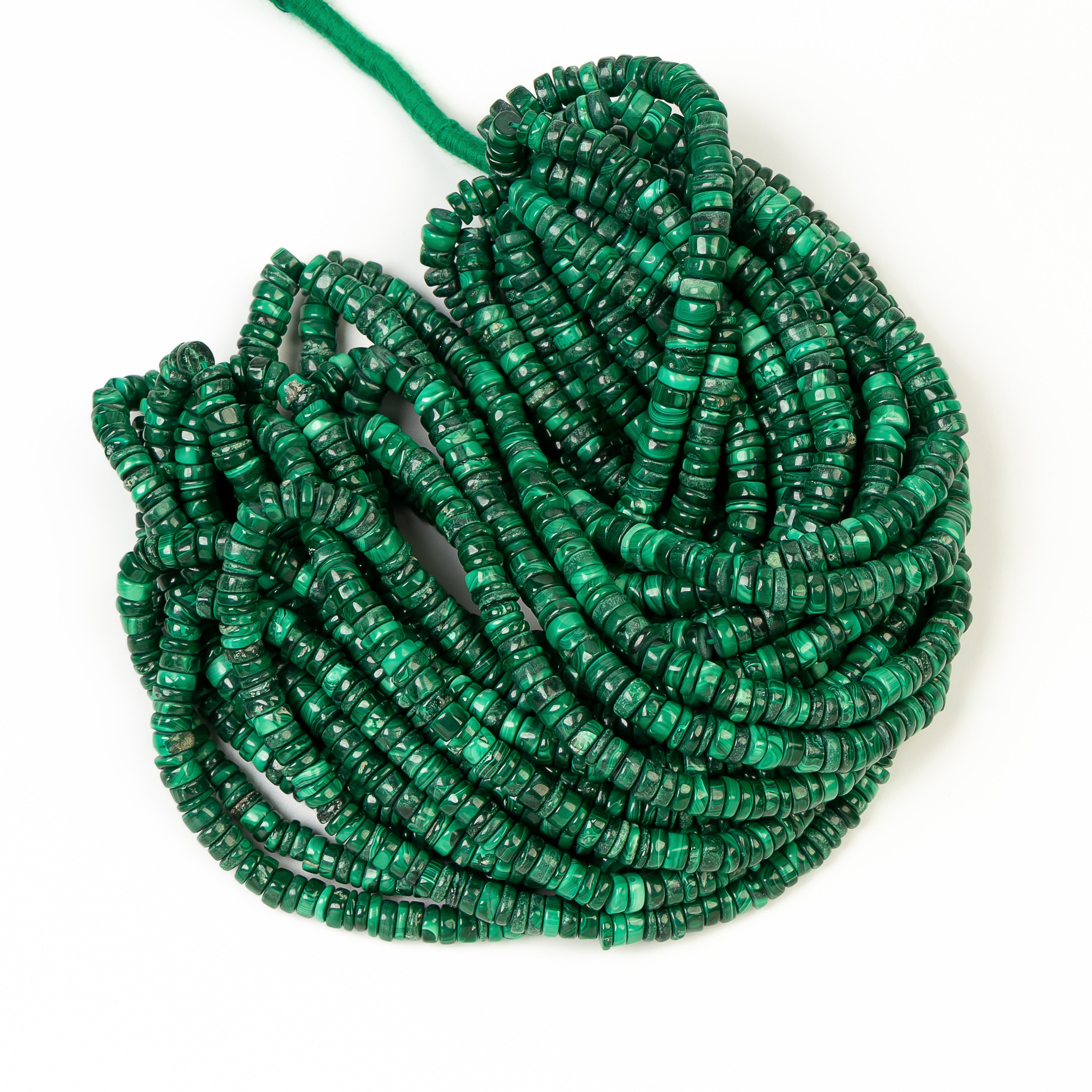 Tyre Shape Plain Natural Malachite Center Drilled Bulk Gemstone Beads Strand- 5.5-6mm-16"