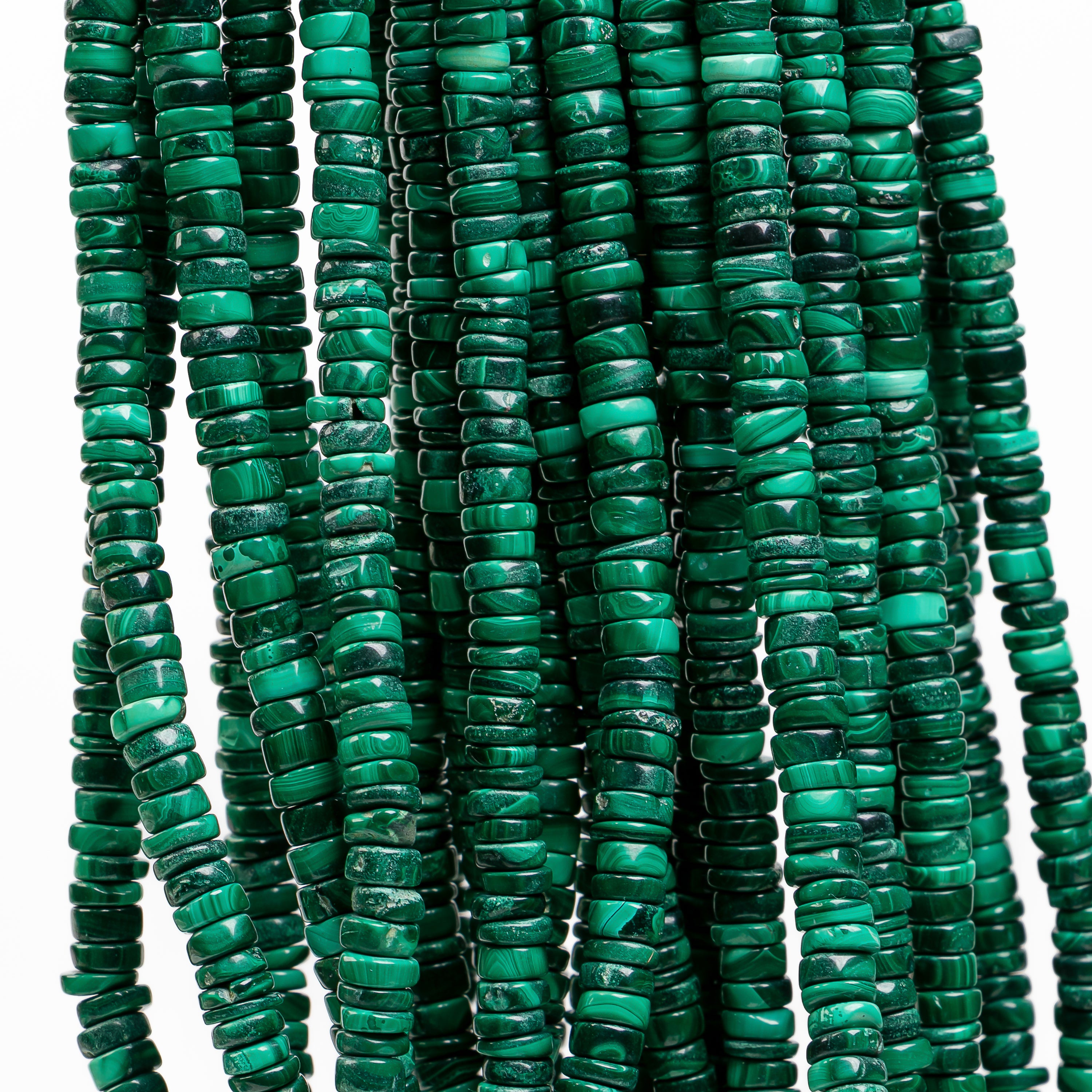 Tyre Shape Plain Natural Malachite Center Drilled Bulk Gemstone Beads Strand- 5.5-6mm-16"