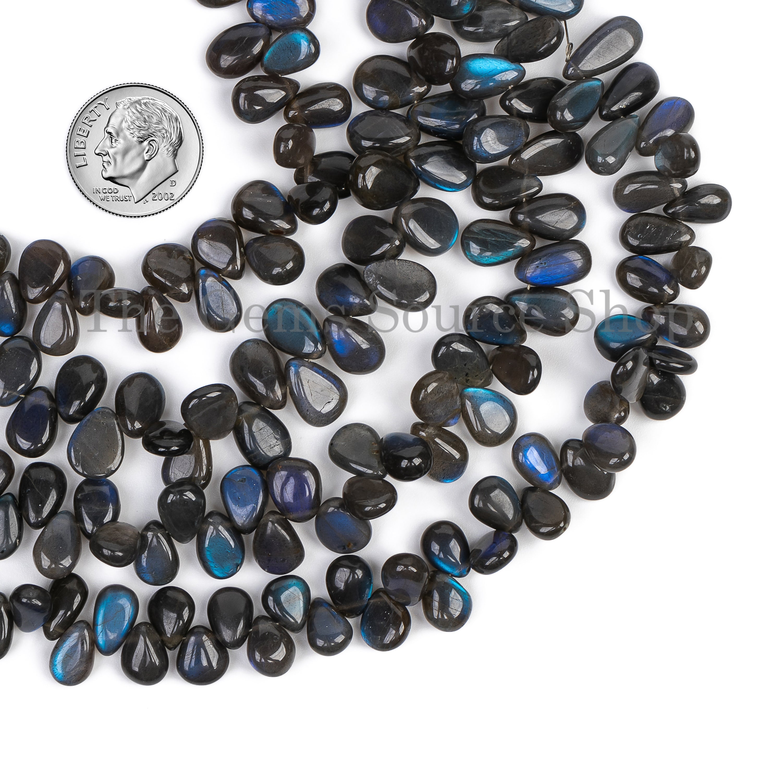 Wholesale Blue Flashy Labradorite Smooth Pear Shape 6x8-7x9mm Beads Strand-8"