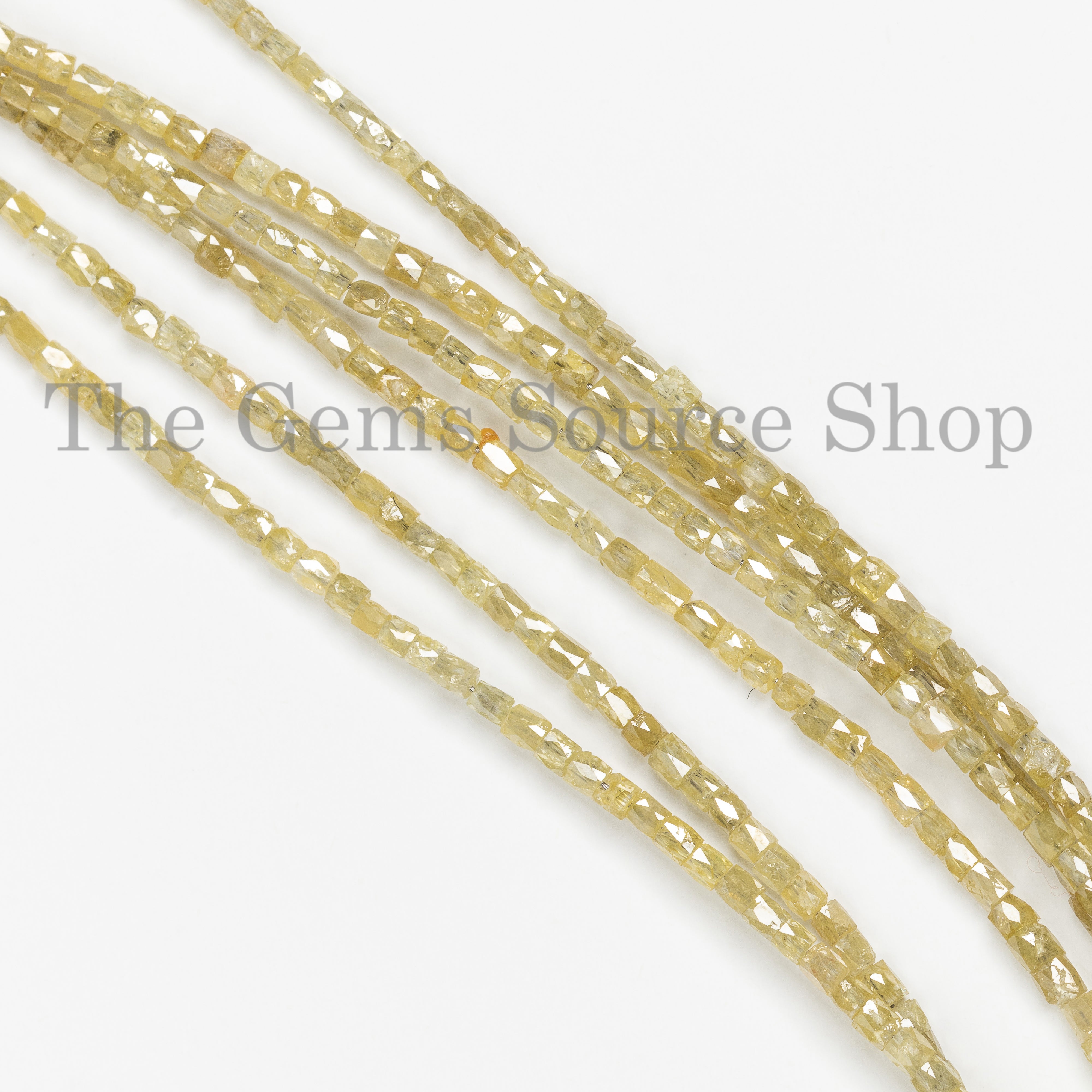 Natural Yellow Diamond Faceted Tube Shape Straight Drilled Beads Strand- 1.5-2.25mm-16"