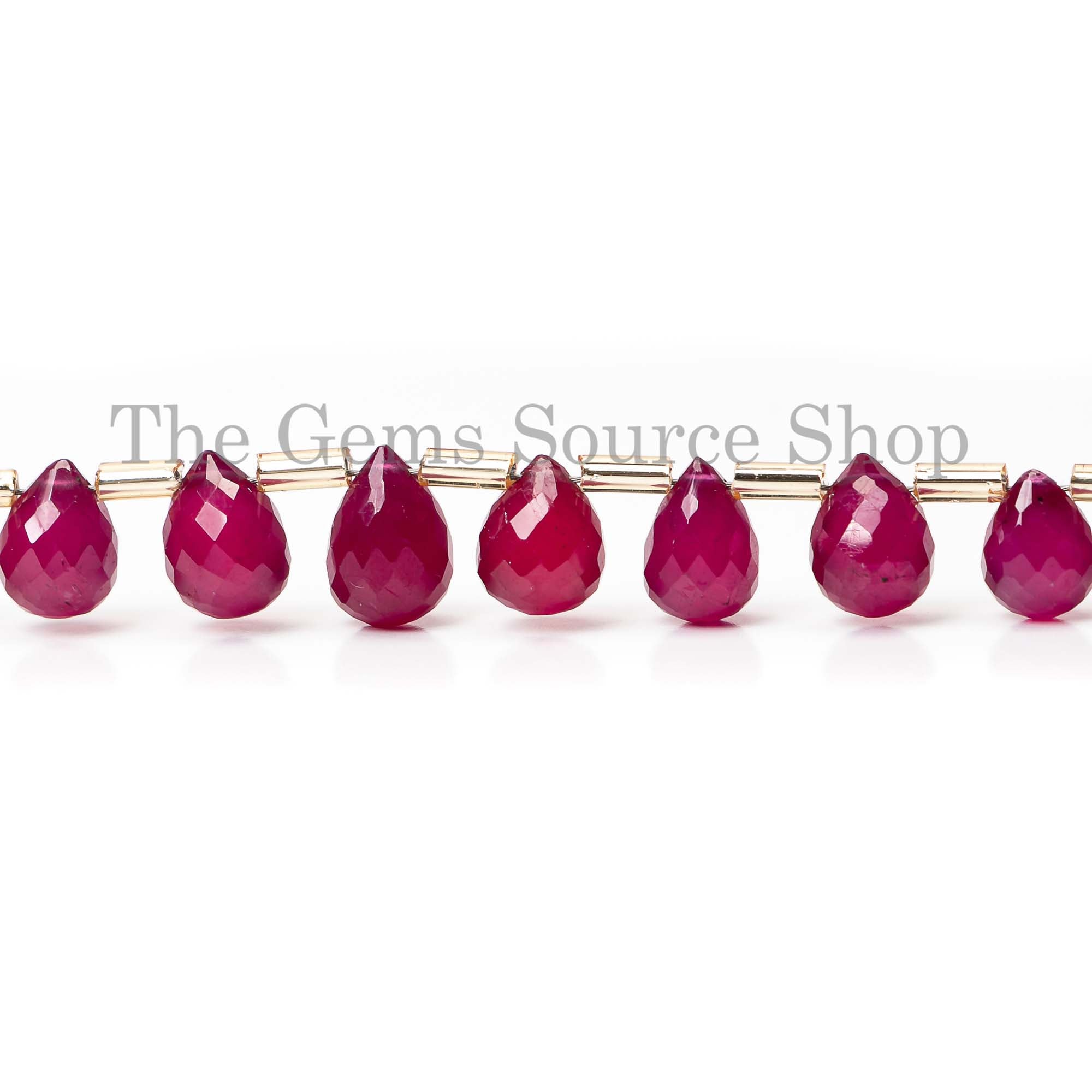 Drop Shape Faceted Natural Ruby Top Drilled 4x5-6x8mm Gemstone Beads 8" Strand