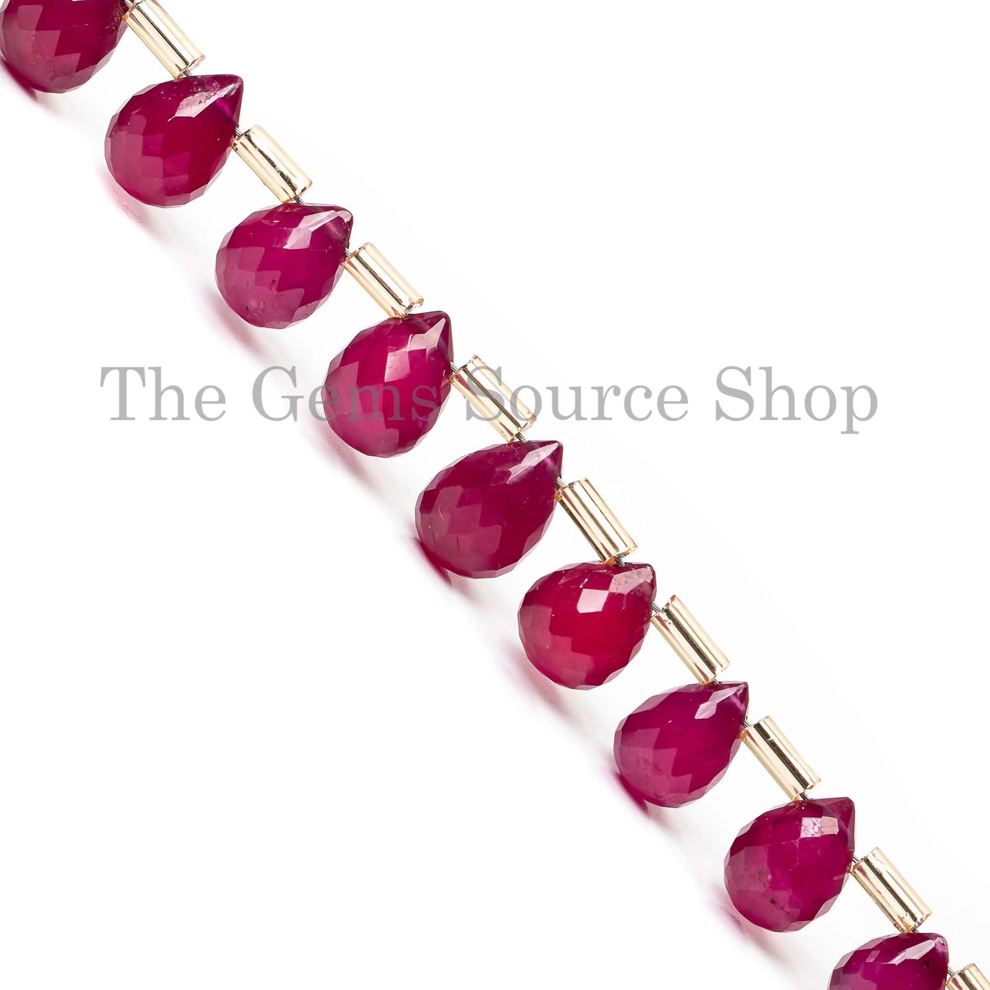 Drop Shape Faceted Natural Ruby Top Drilled 4x5-6x8mm Gemstone Beads 8" Strand