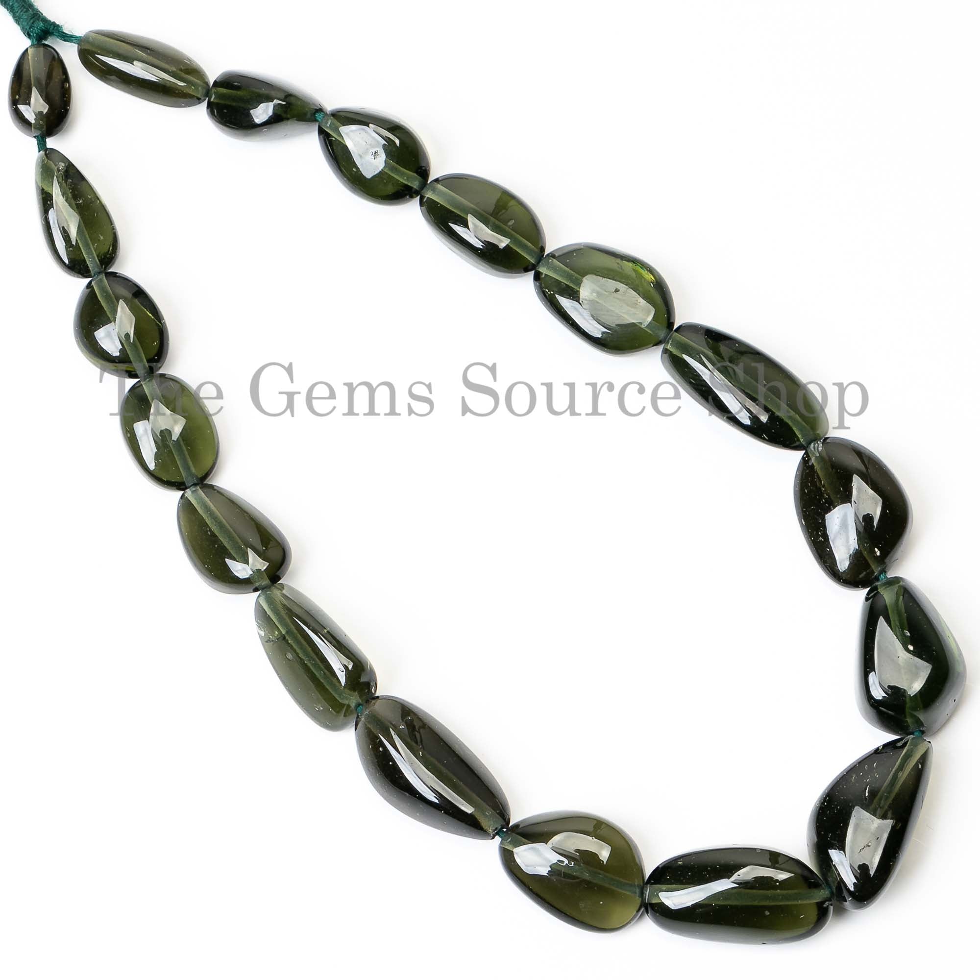 Certified Moldavite Smooth Nuggets/ Tumble Straight Drilled Beads Strand 8x11-13x20mm-11"