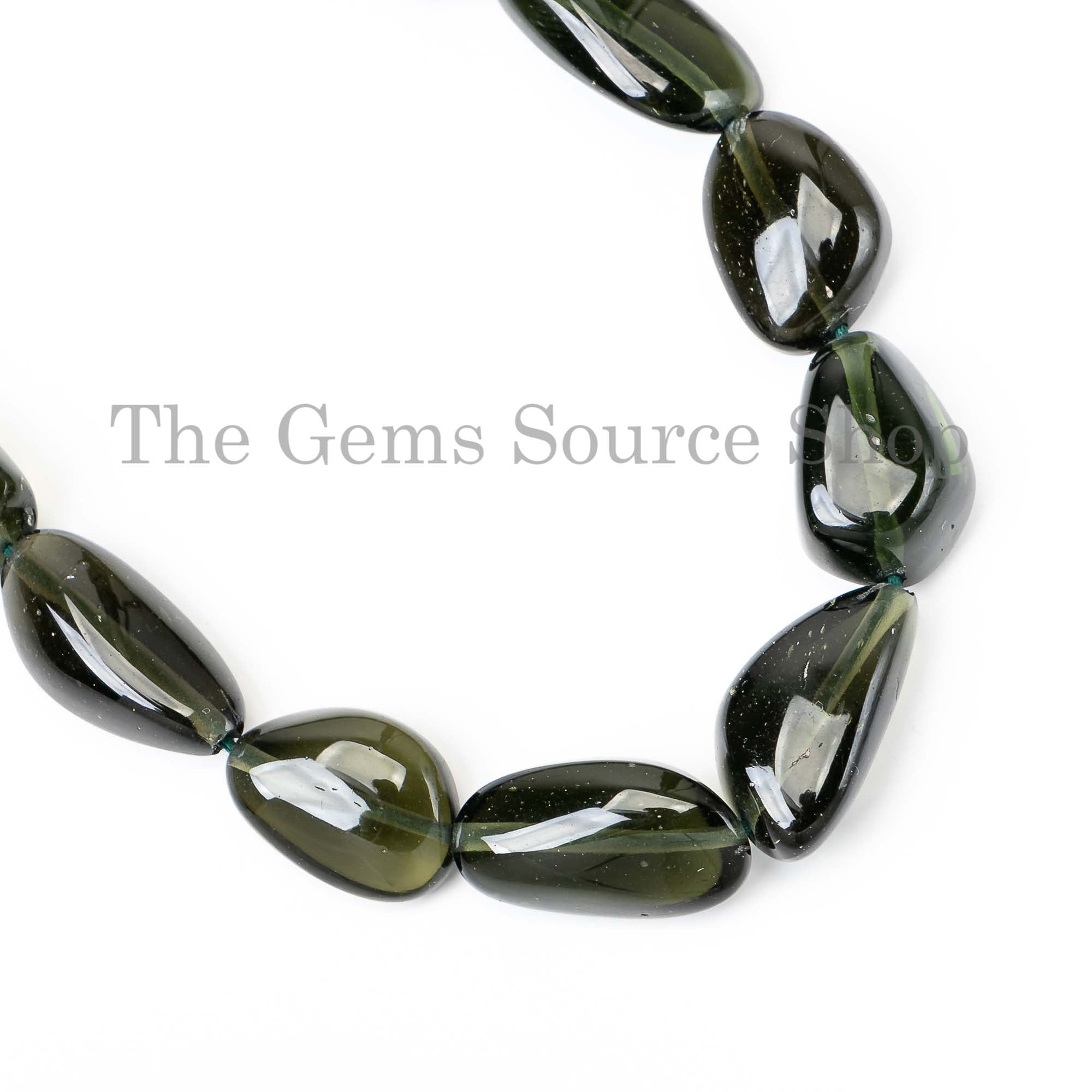 Certified Moldavite Smooth Nuggets/ Tumble Straight Drilled Beads Strand 8x11-13x20mm-11"