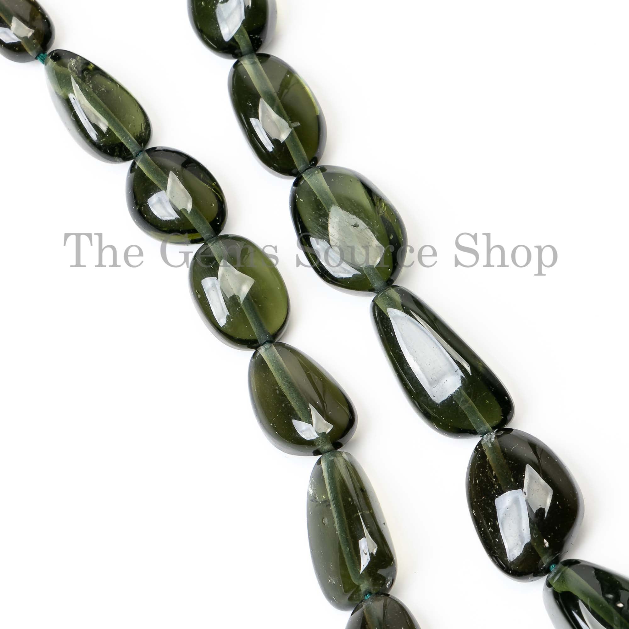 Certified Moldavite Smooth Nuggets/ Tumble Straight Drilled Beads Strand 8x11-13x20mm-11"