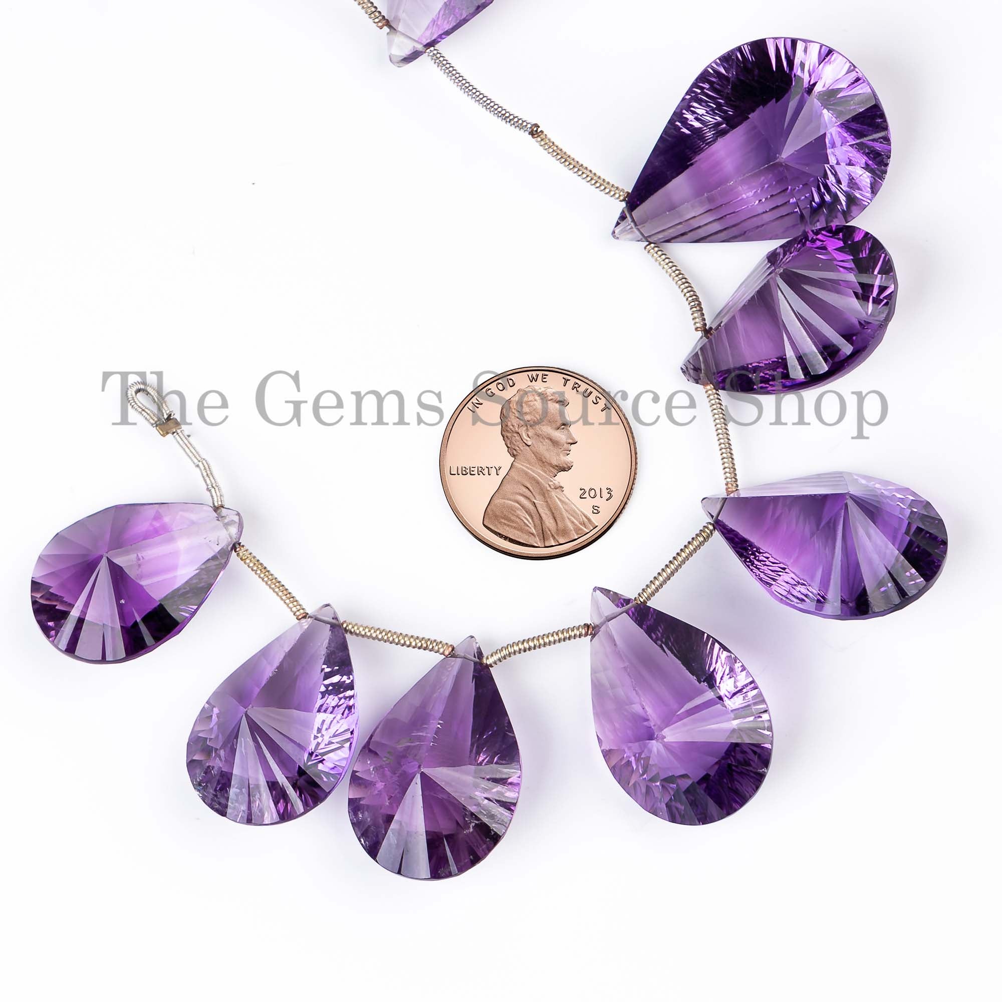 Purple Amethyst Concave Cut Pear Shape Gemstone Craft Beads Strand for Jewelry 15x21-20.5x28mm-8"