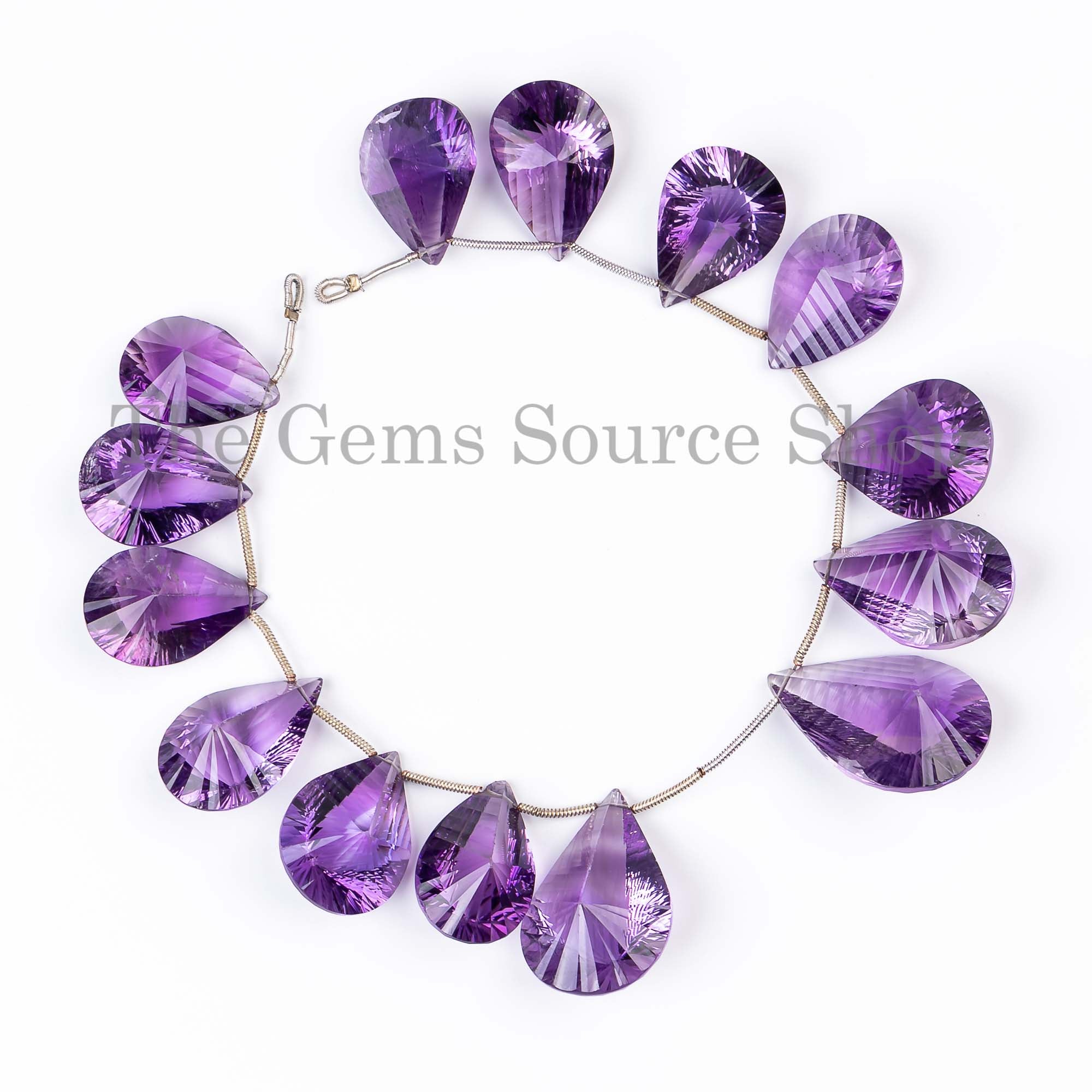 Purple Amethyst Concave Cut Pear Shape Gemstone Craft Beads Strand for Jewelry 15x21-20.5x28mm-8"