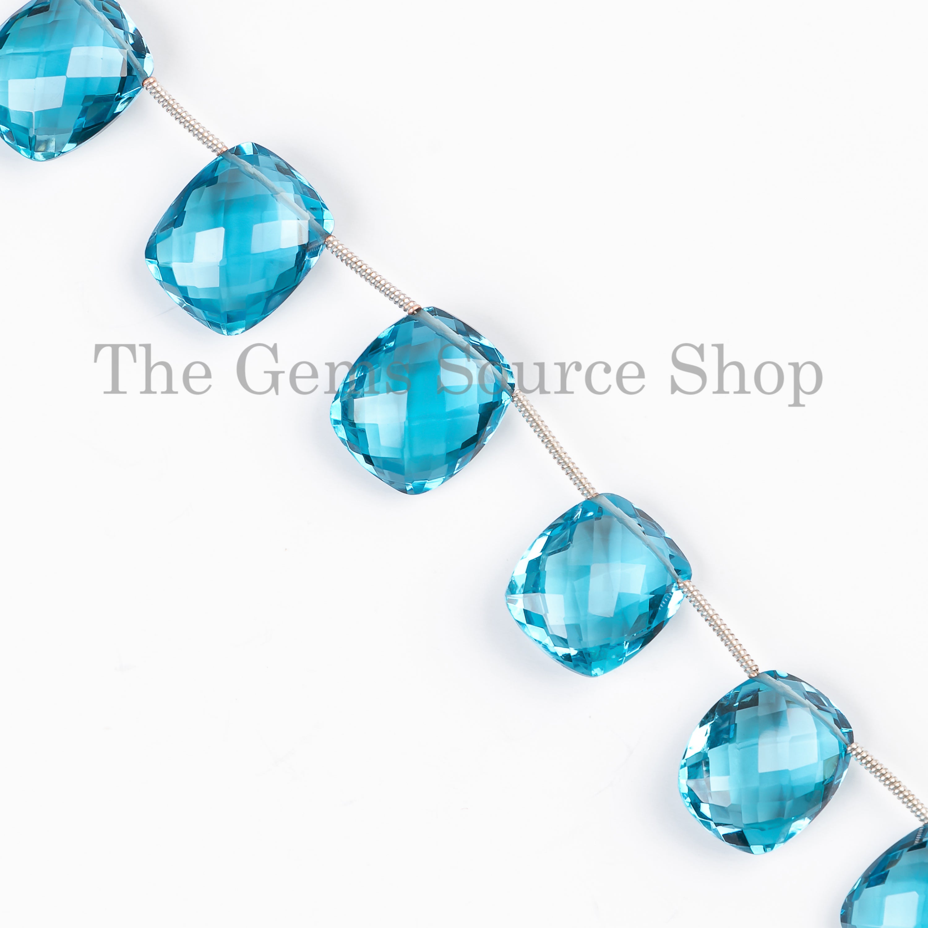 Blue Topaz Faceted Rectangle Shape Gemstone Craft Beads Strand for Jewelry 12x14mm-6"