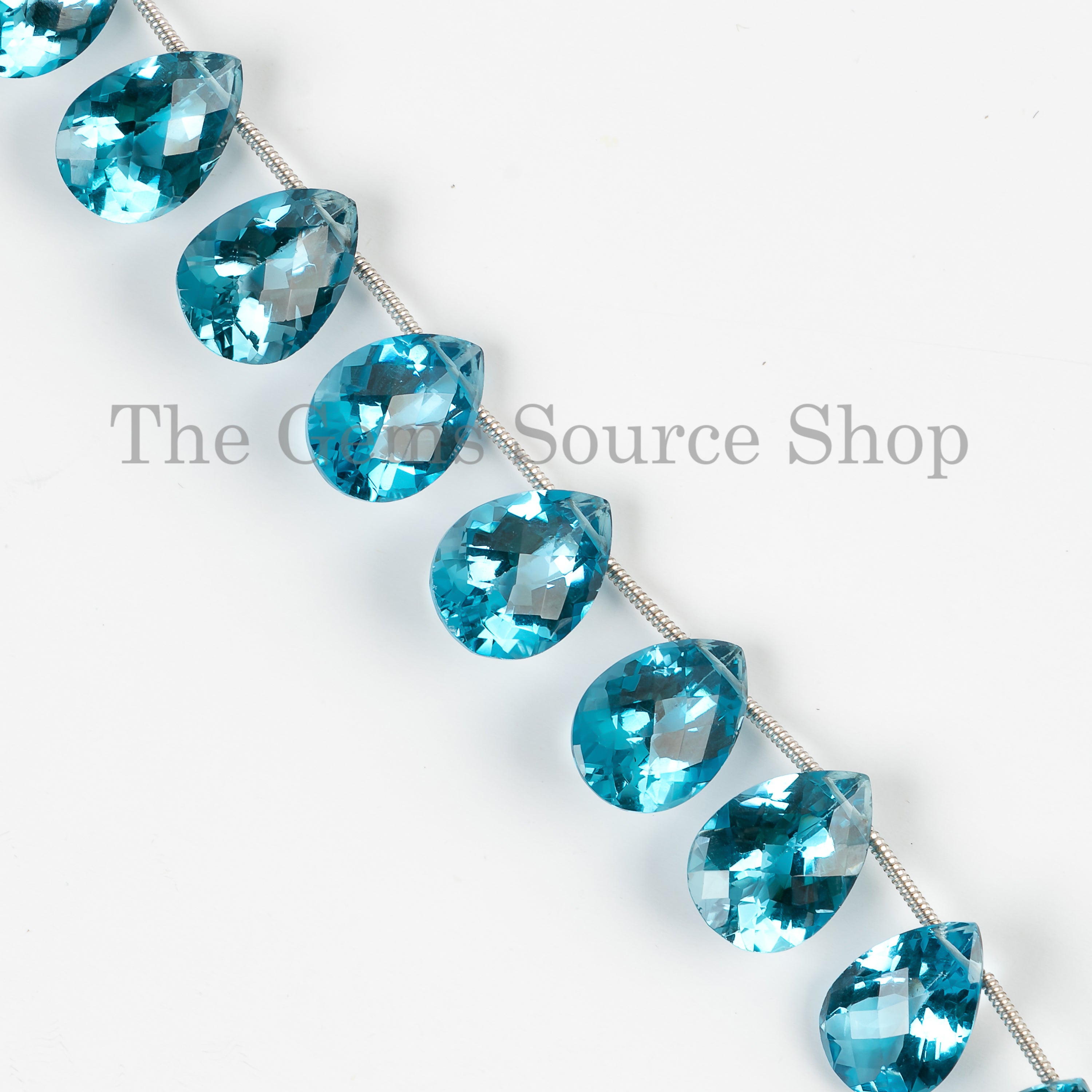 London Blue Topaz Faceted Pear Shape Gemstone Craft Beads Strand for Jewelry 10x14mm-4"