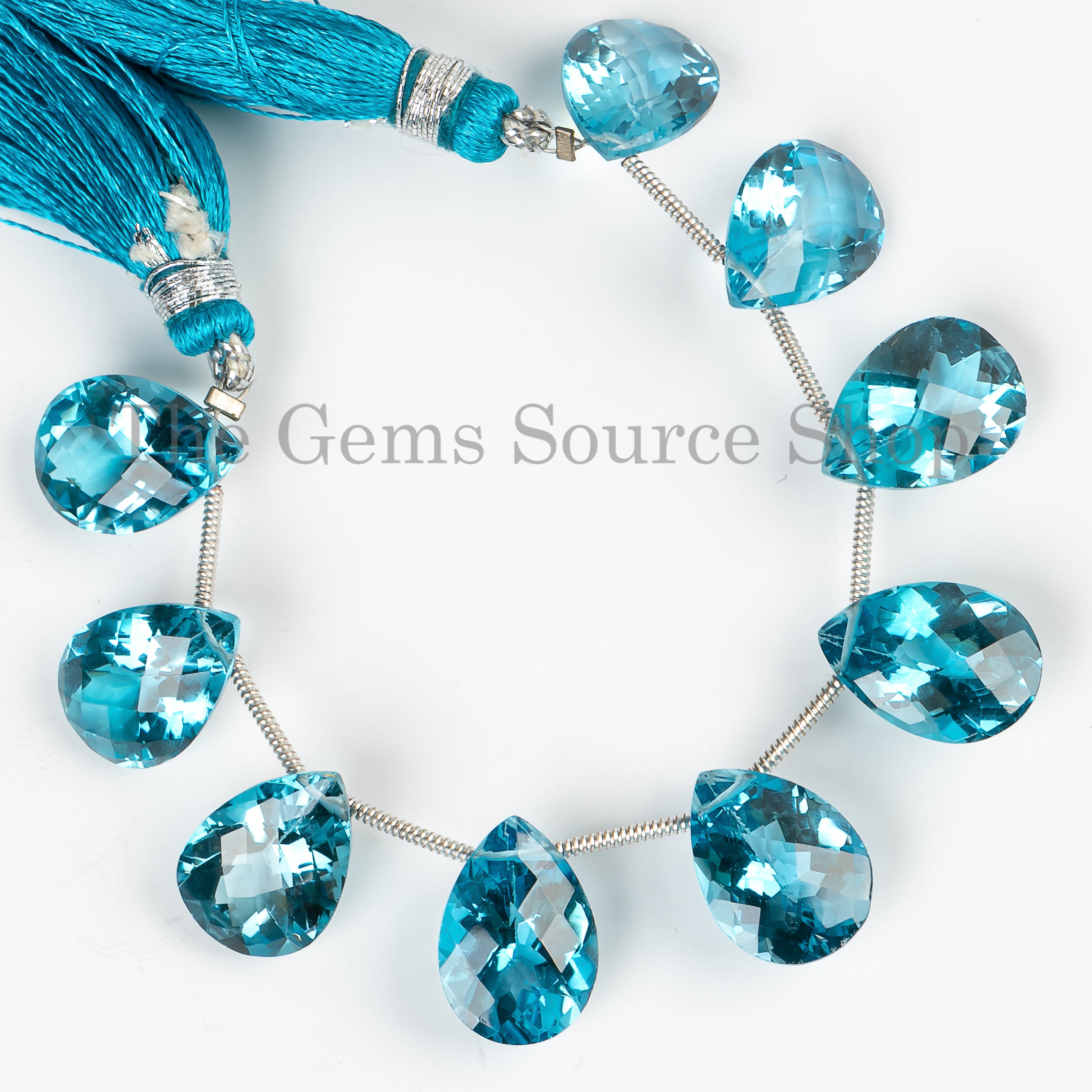 London Blue Topaz Faceted Pear Shape Gemstone Craft Beads Strand for Jewelry 10x14mm-4"