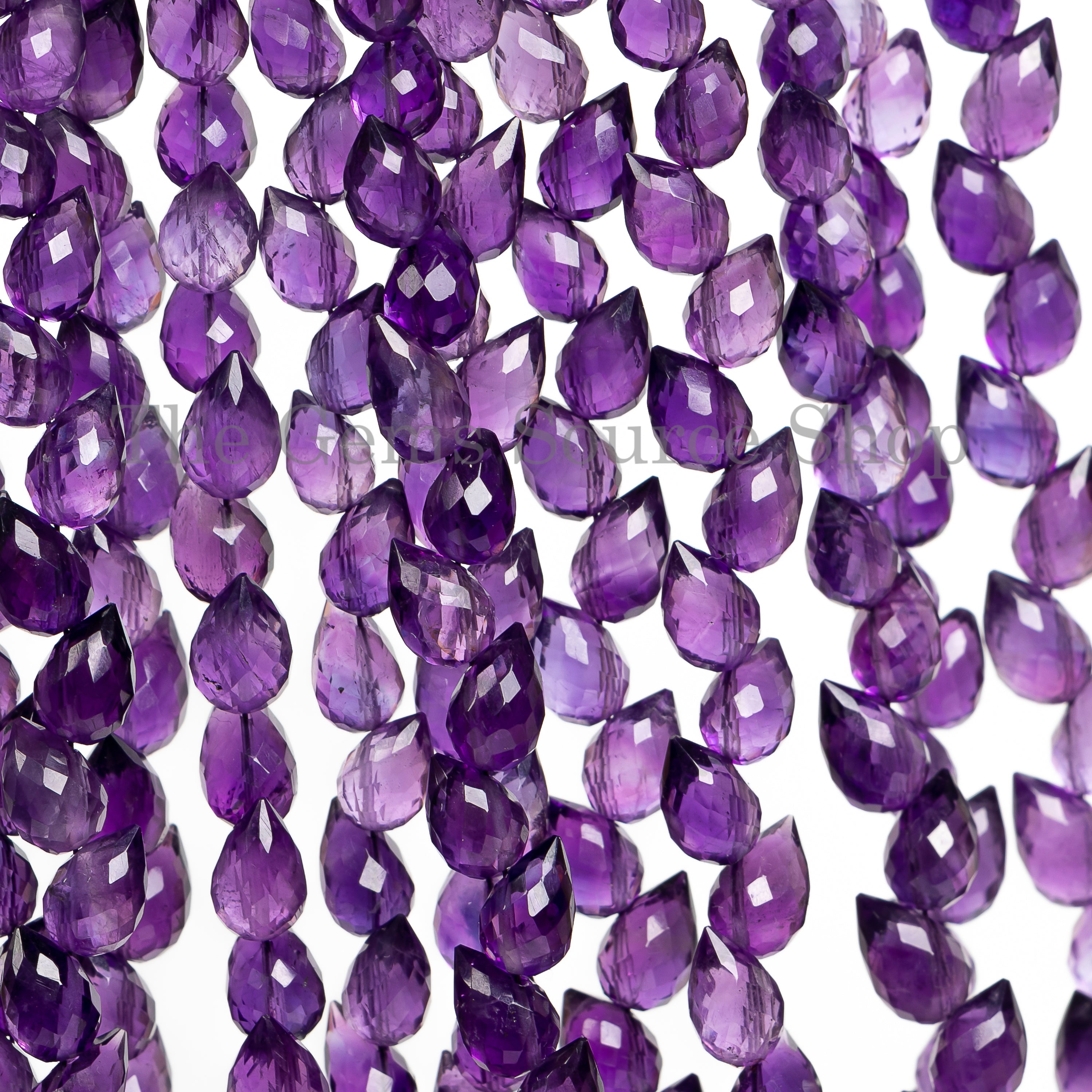 4x6-6x9 mm Natural African Amethyst Briolette Side Drill Drops Loose Gemstone Beads-8"