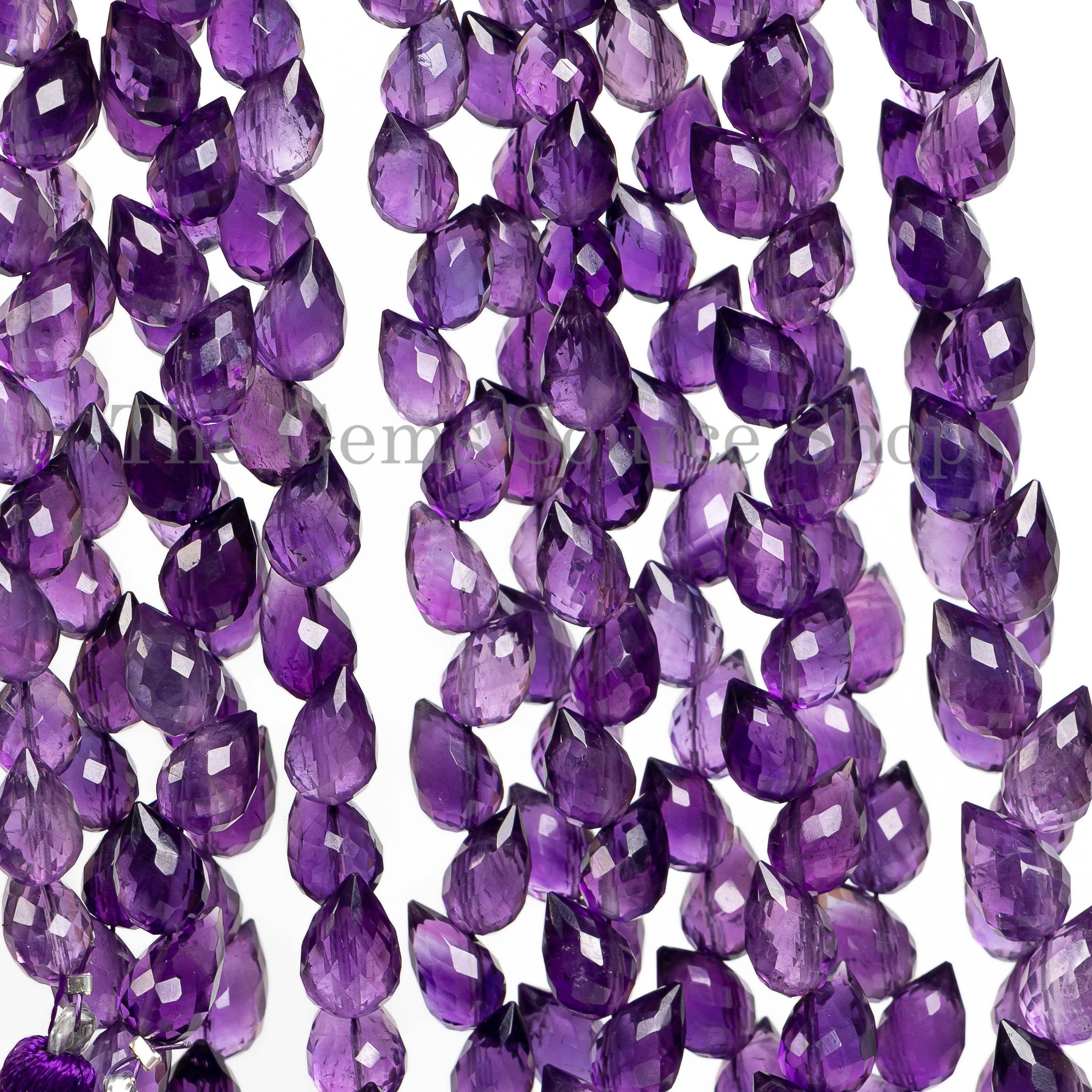 4x6-6x9 mm Natural African Amethyst Briolette Side Drill Drops Loose Gemstone Beads-8"