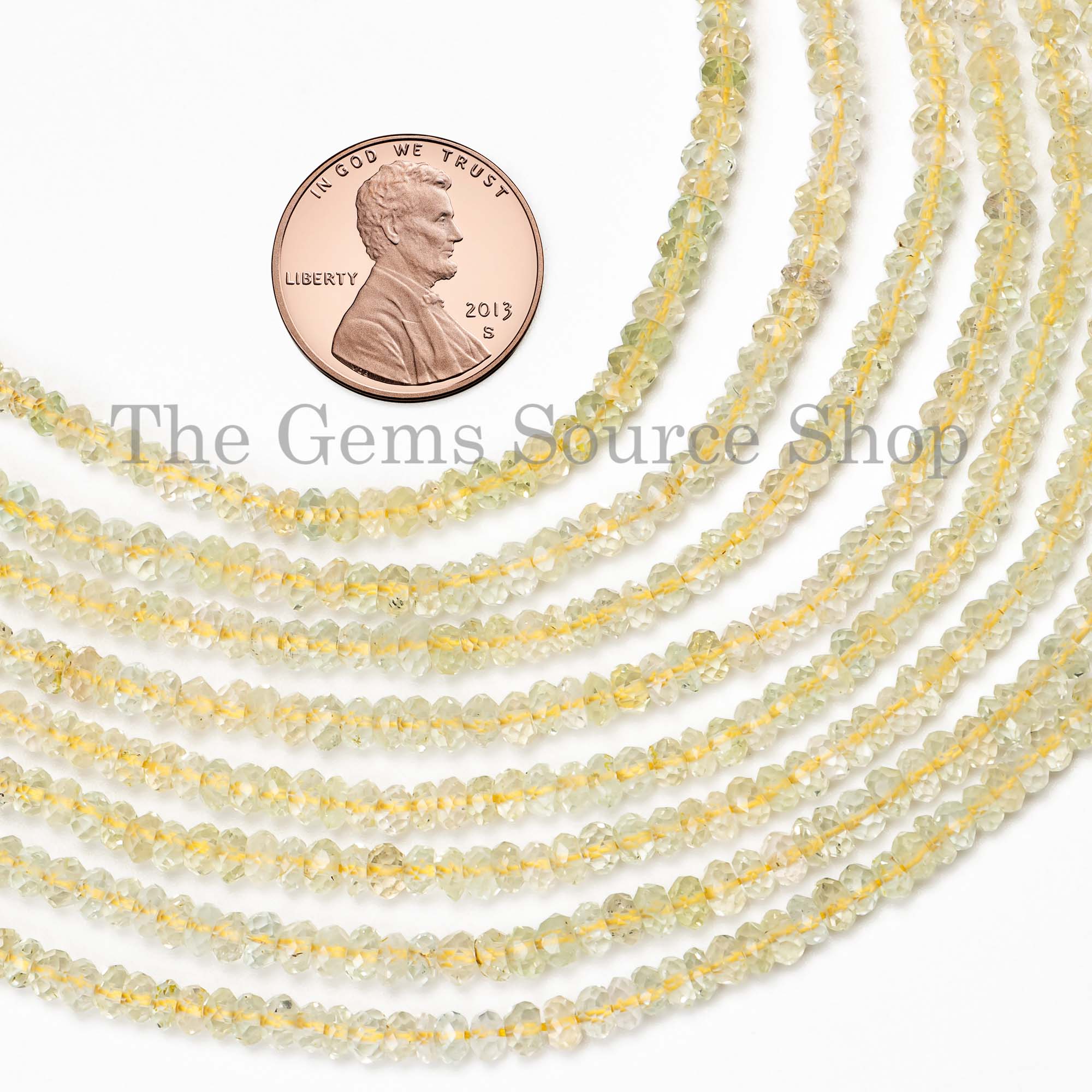 Genuine Yellow Aquamarine Faceted Rondelle Shape 3.5-4mm Gemstone Craft Beads 13" Strand