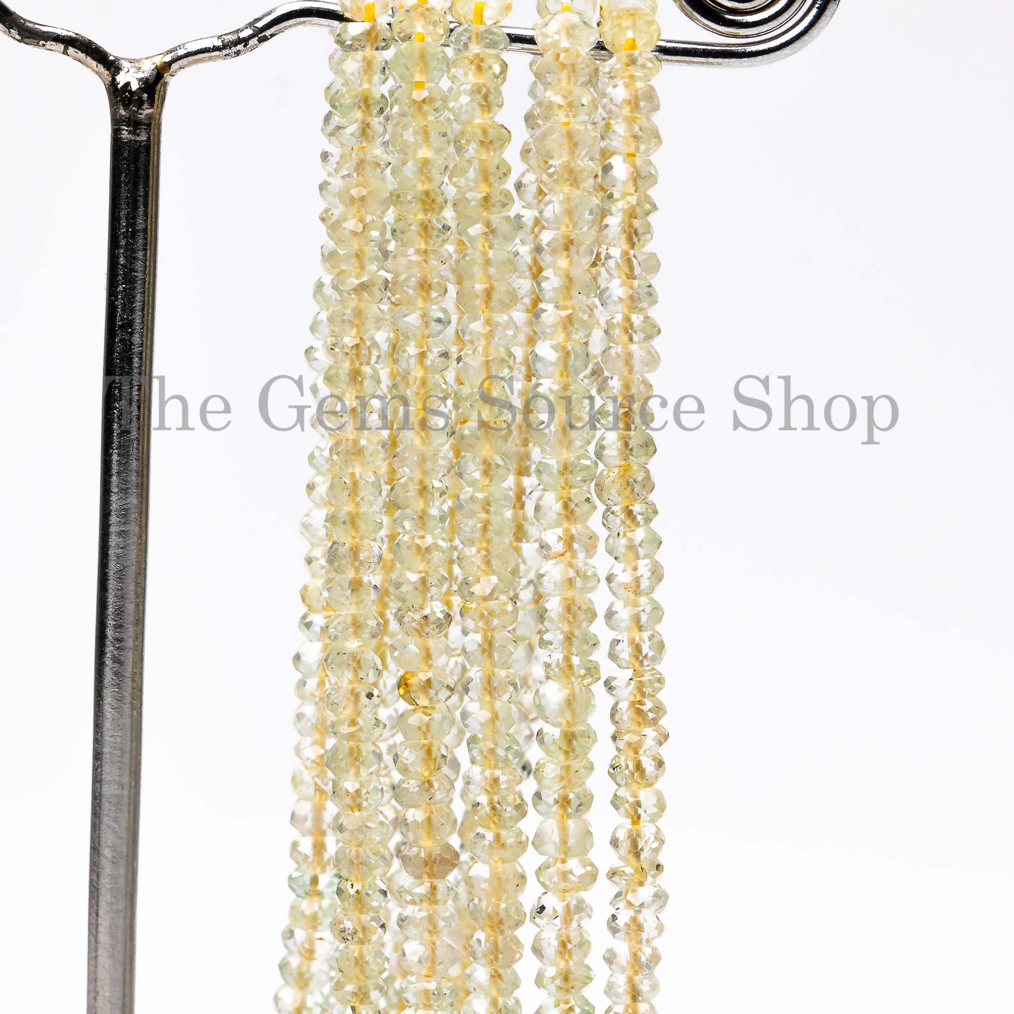 Genuine Yellow Aquamarine Faceted Rondelle Shape 3.5-4mm Gemstone Craft Beads 13" Strand