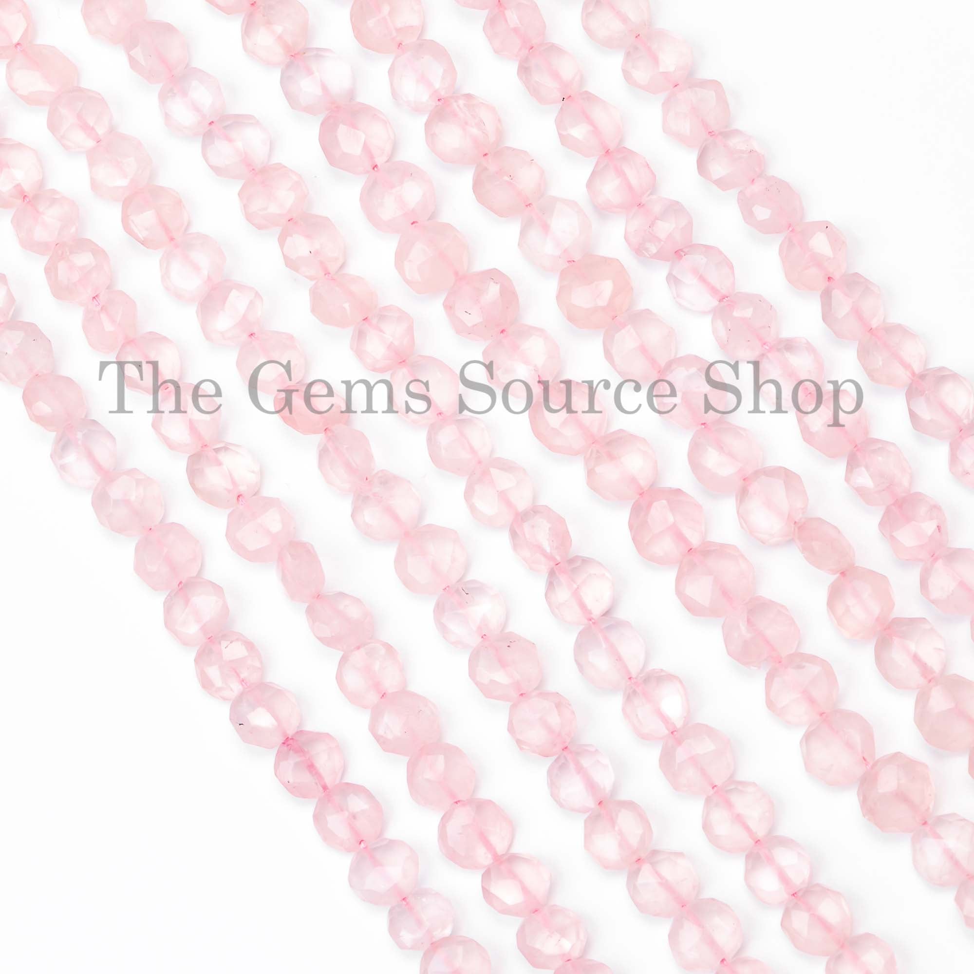 Genuine Rose Quartz Faceted Coin Shape 6-8mm Gemstone Craft Beads 14" Strand