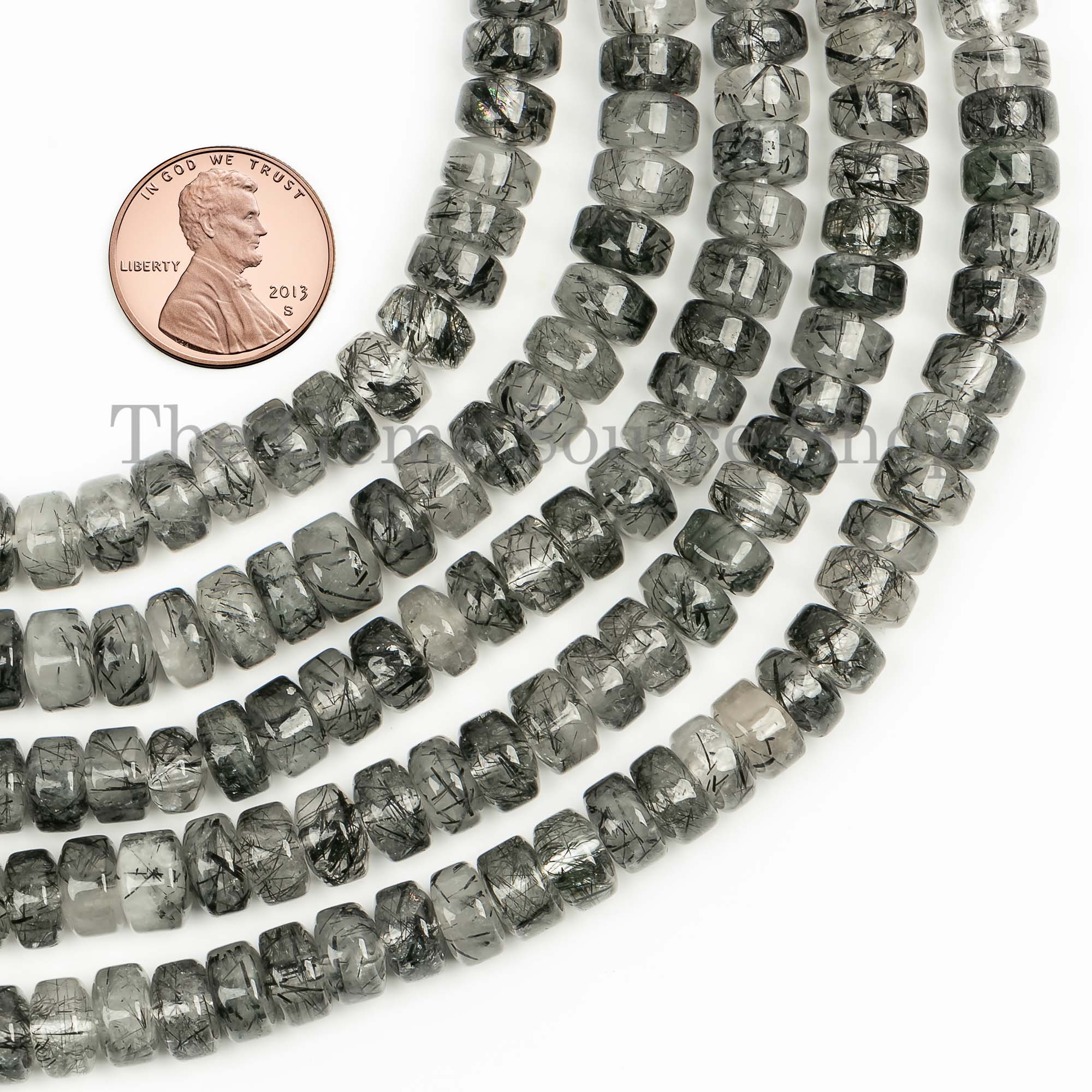 Genuine Black Rutile Smooth Tyre Shape 7-8mm Gemstone Craft Beads 14" Strand