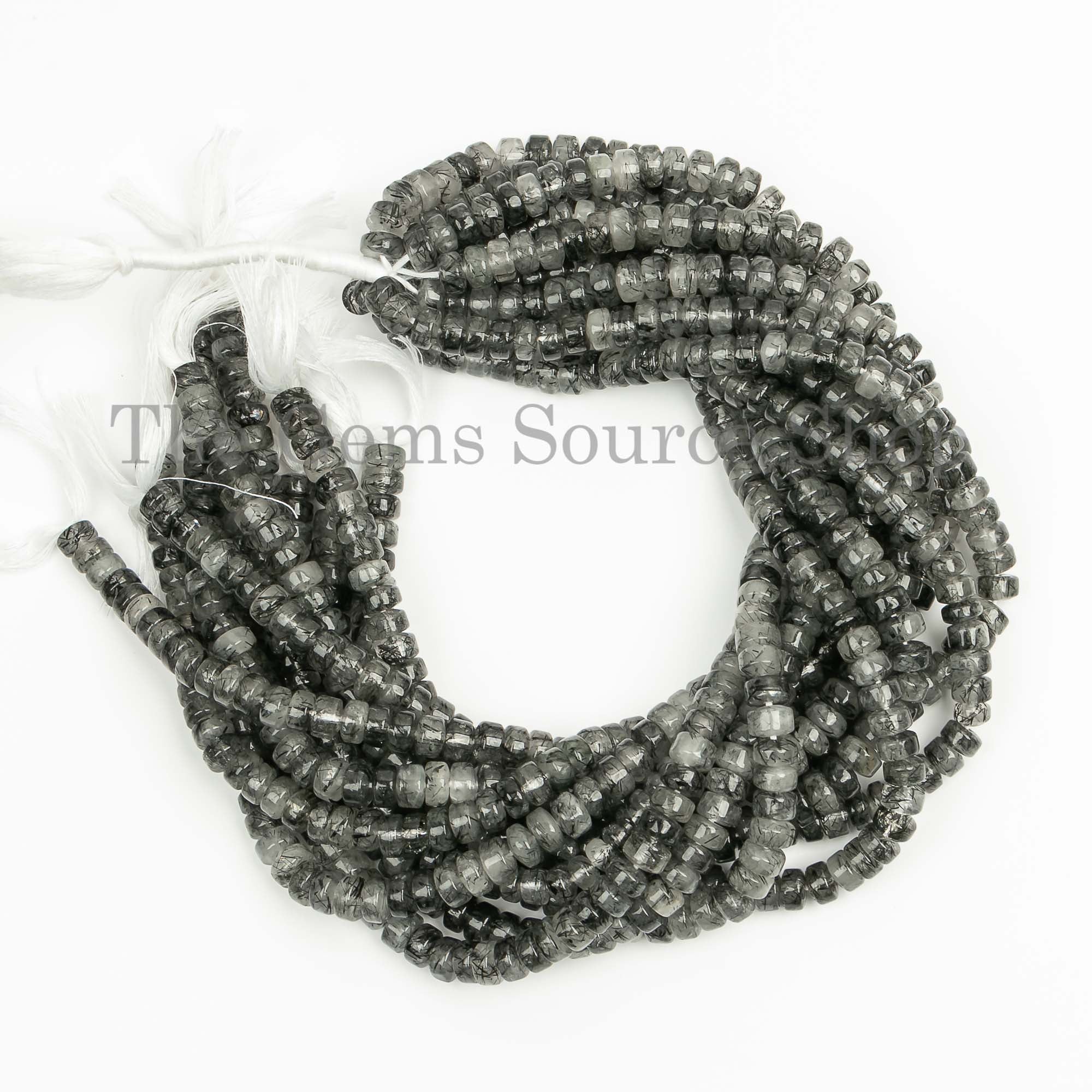 Genuine Black Rutile Smooth Tyre Shape 7-8mm Gemstone Craft Beads 14" Strand