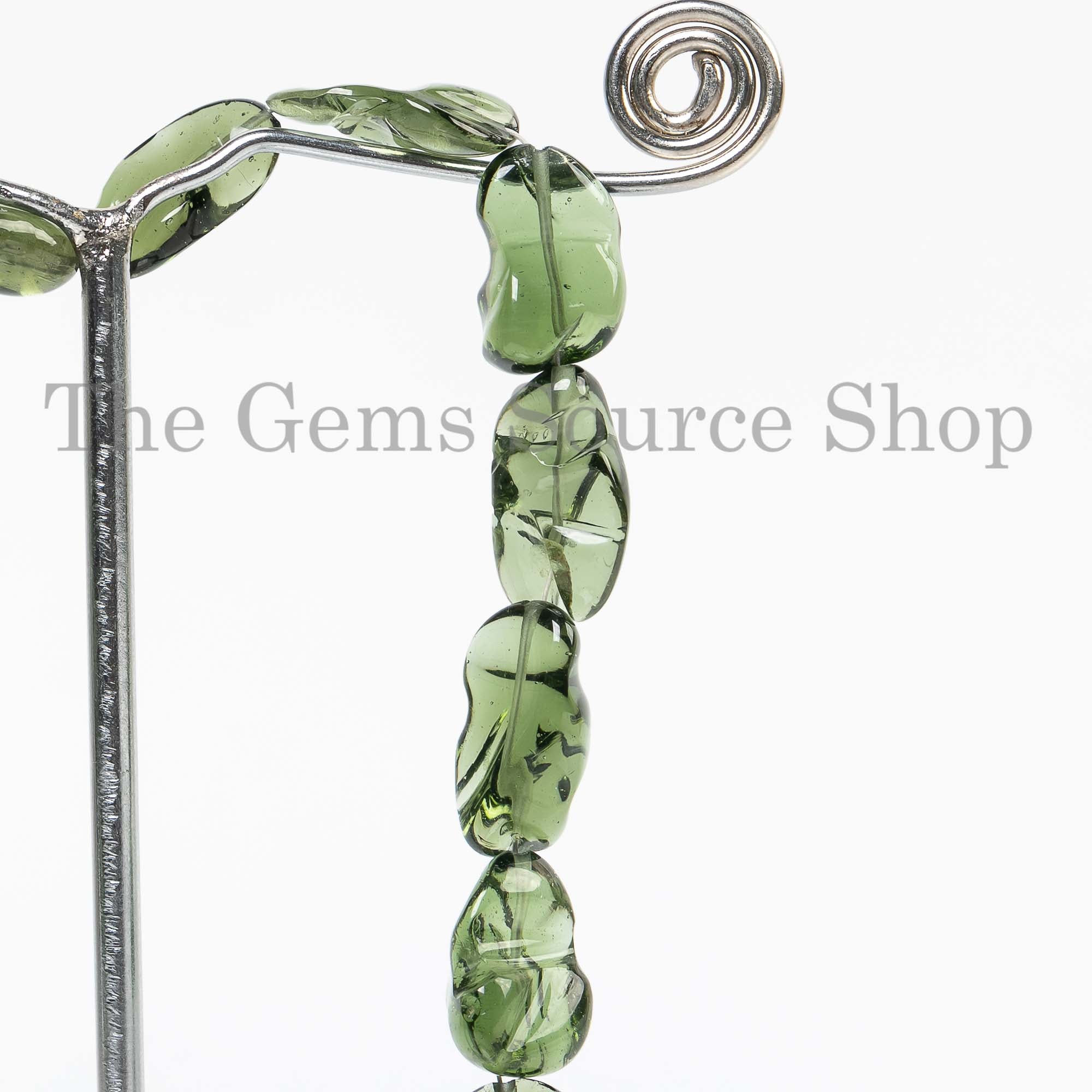 Natural Moldavite  Smooth Nugget Beaded Necklace- Women Gemstone Jewelry-18"