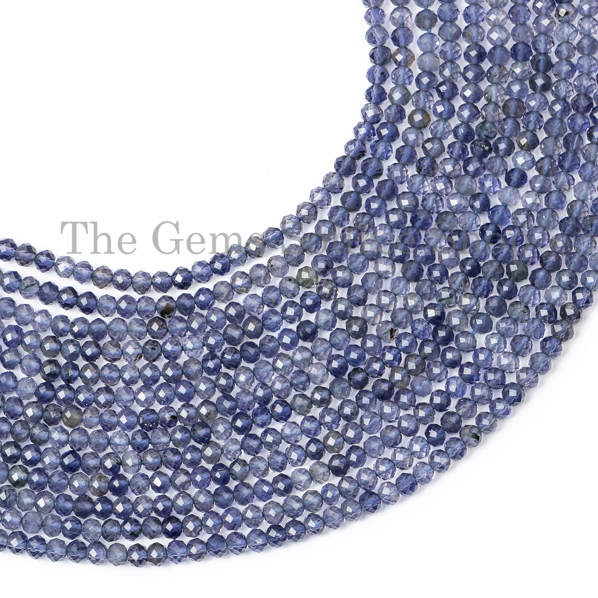 Rondelle Shape Faceted Natural Iolite Center Drilled 3mm Gemstone Beads 13" Strand