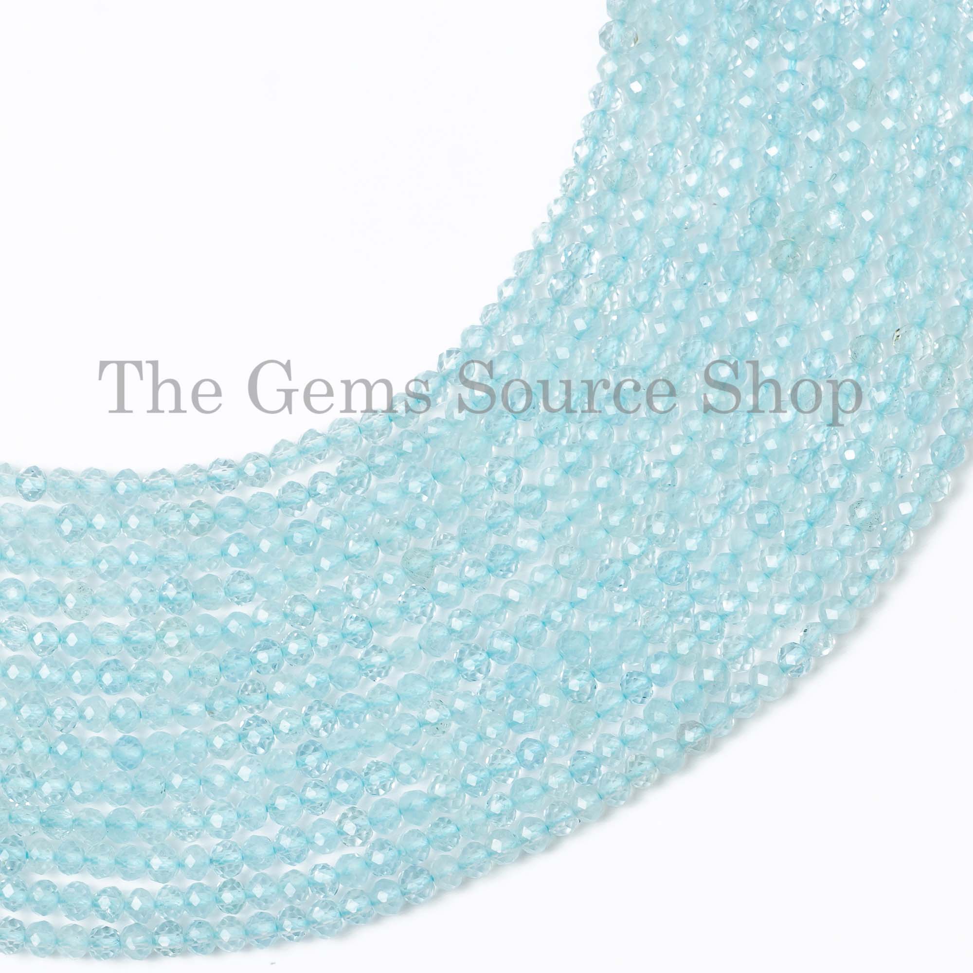 Rondelle Shape Faceted Natural Aquamarine Center Drilled 2.5-2.75mm Beads 13" Strand