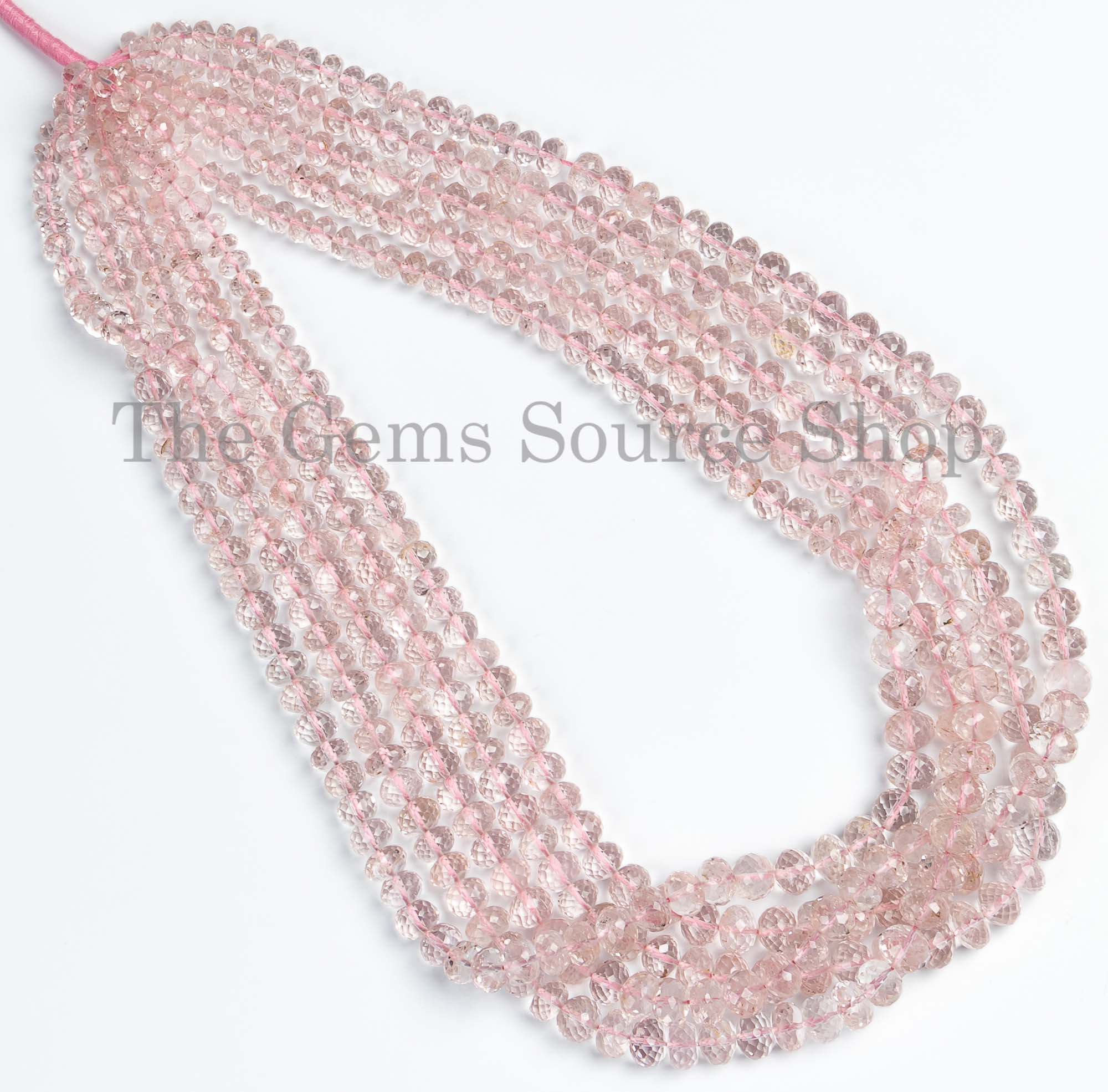 Genuine Morganite Faceted Rondelle Shape 5-8mm Gemstone Craft Beads 17" Strand