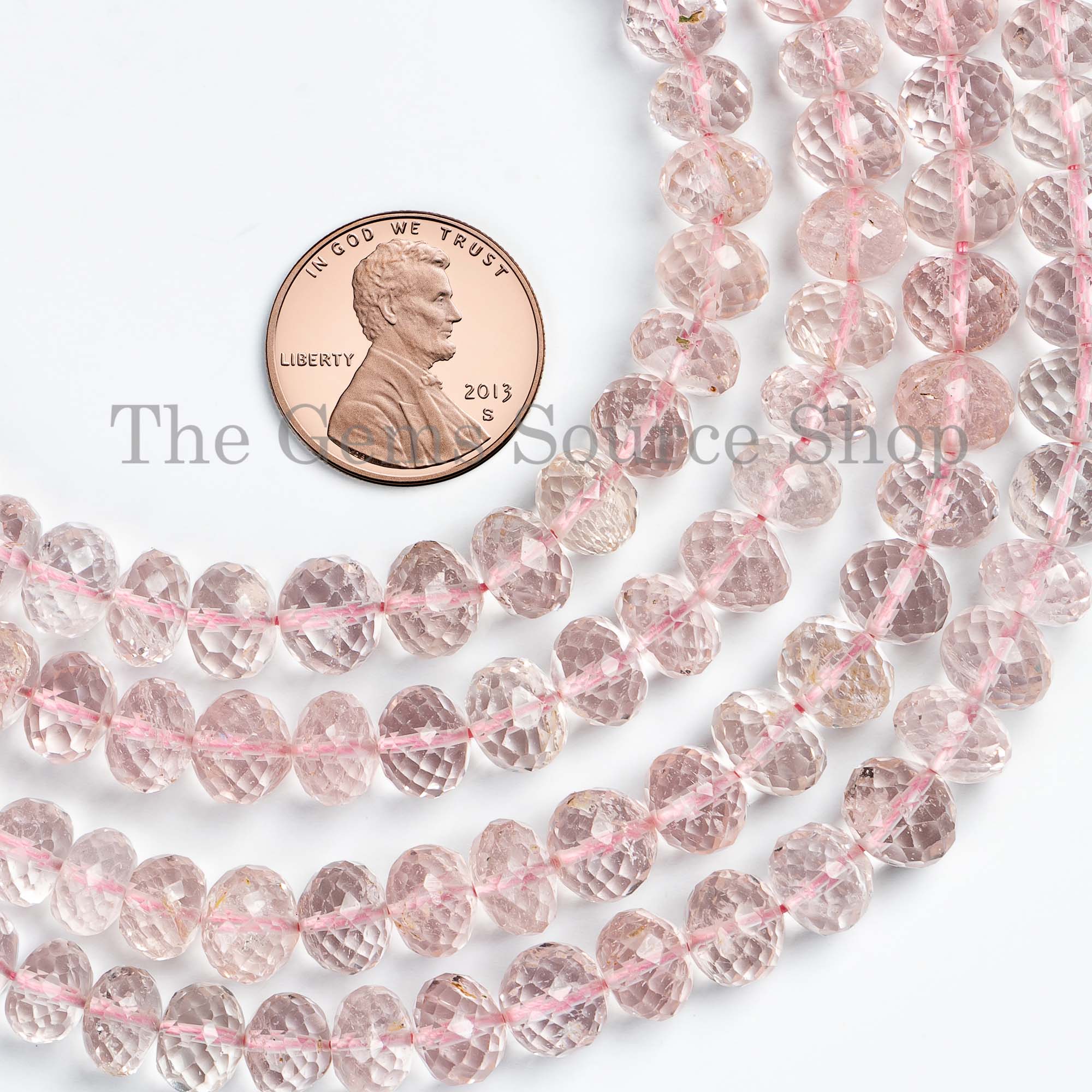 Genuine Morganite Faceted Rondelle Shape 5-8mm Gemstone Craft Beads 17" Strand