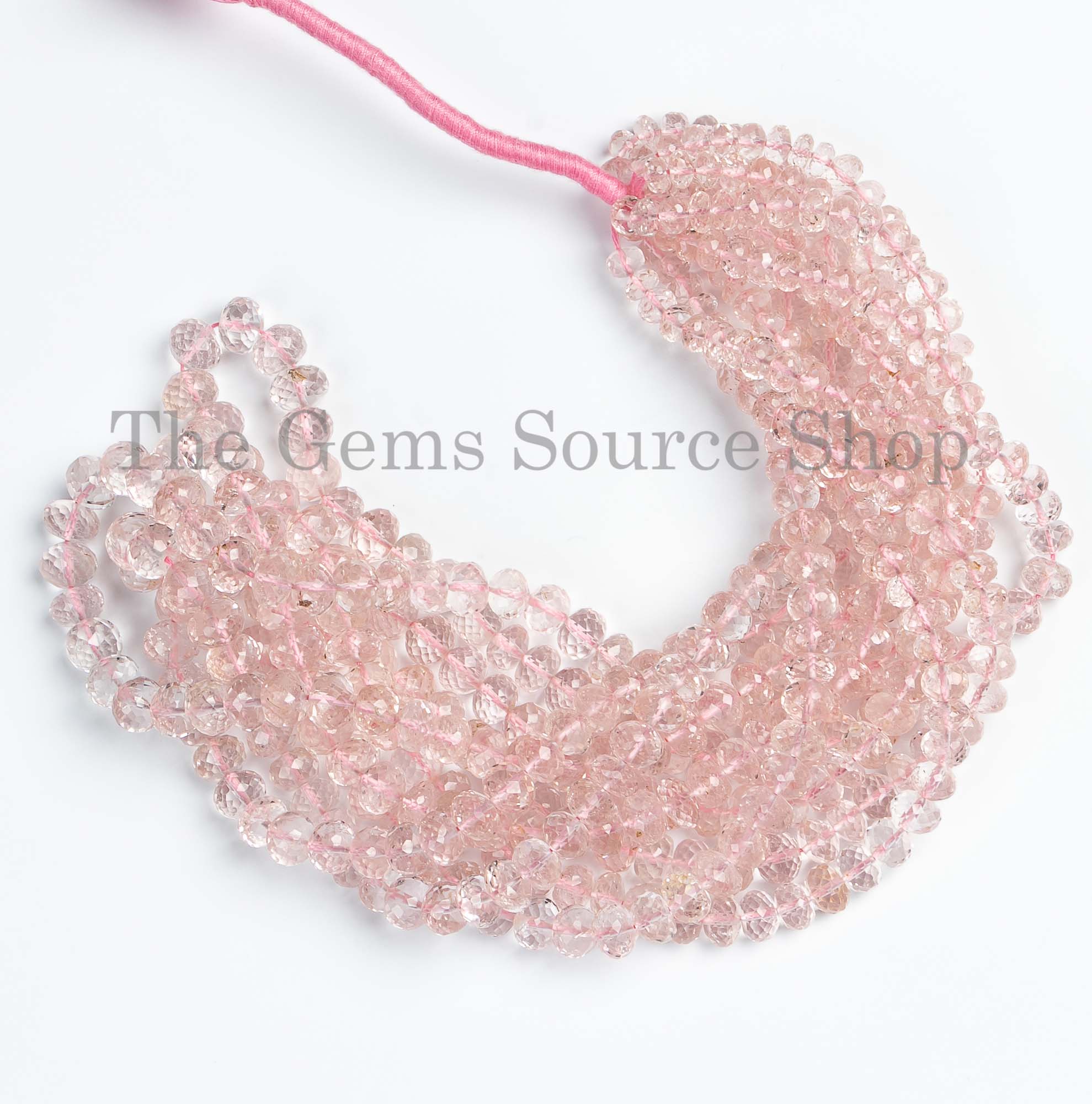 Genuine Morganite Faceted Rondelle Shape 5-8mm Gemstone Craft Beads 17" Strand