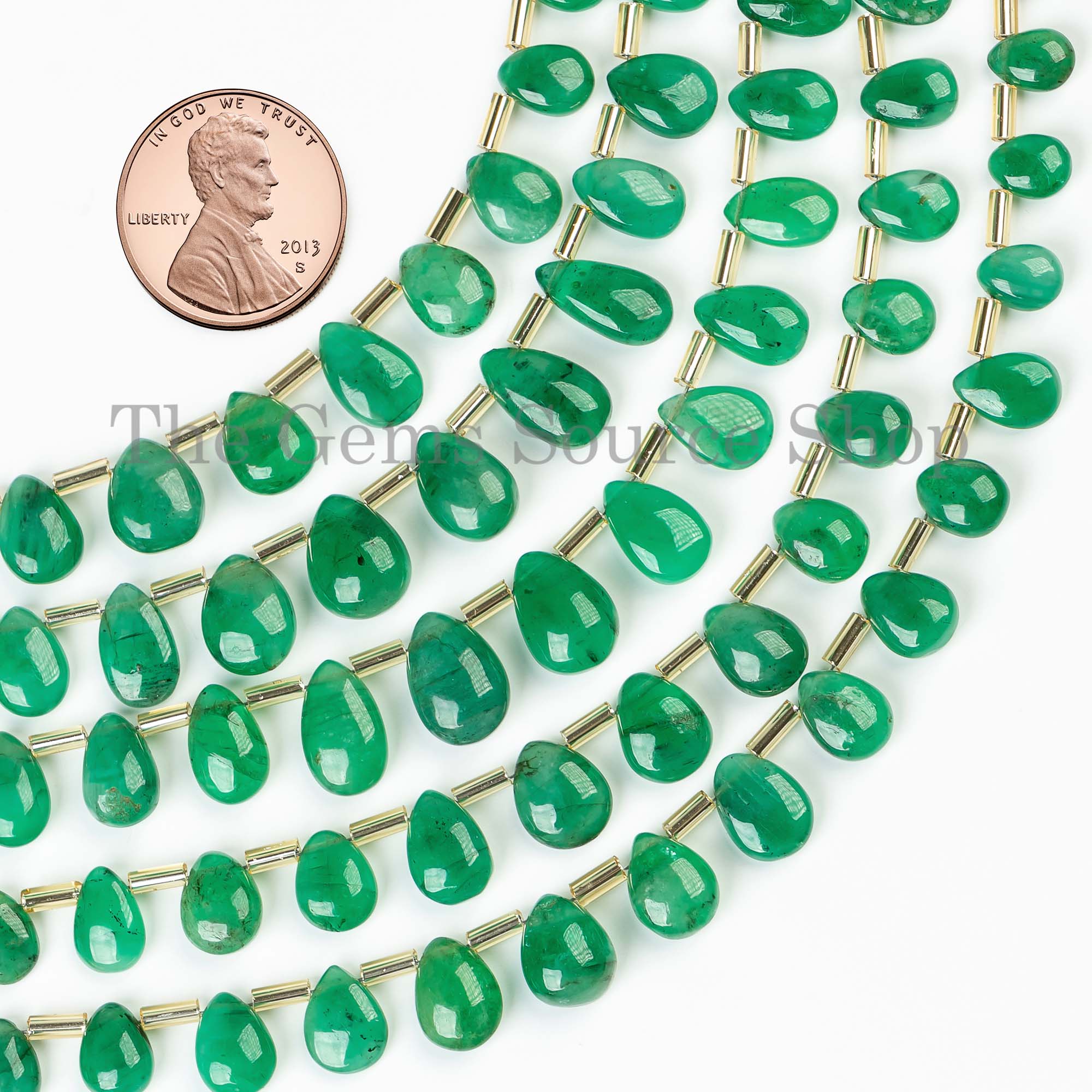 May Birthstone Natural Emerald Smooth Pear Shape 5x7-8x11mm Gemstone Beads 7" Strand