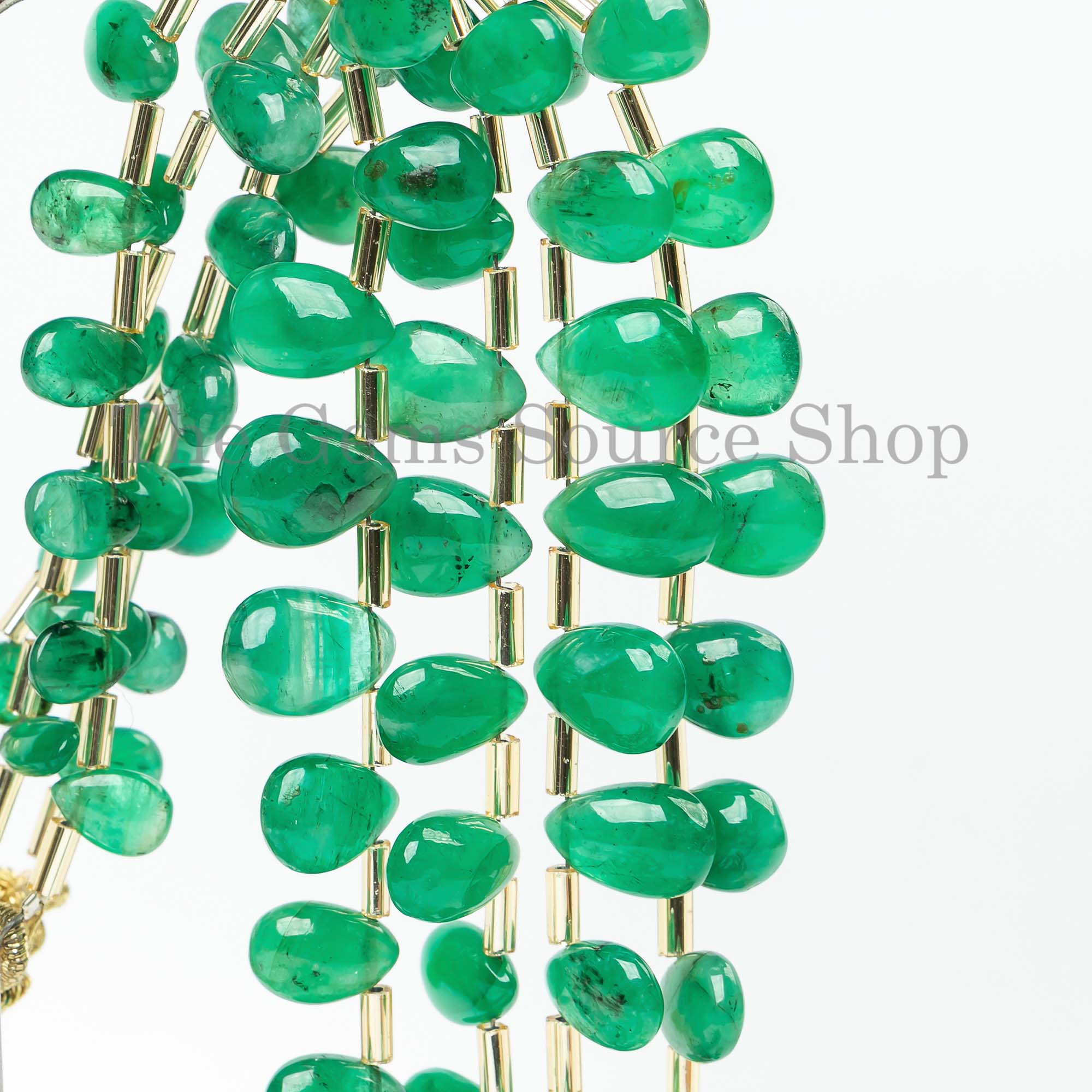 May Birthstone Natural Emerald Smooth Pear Shape 5x7-8x11mm Gemstone Beads 7" Strand