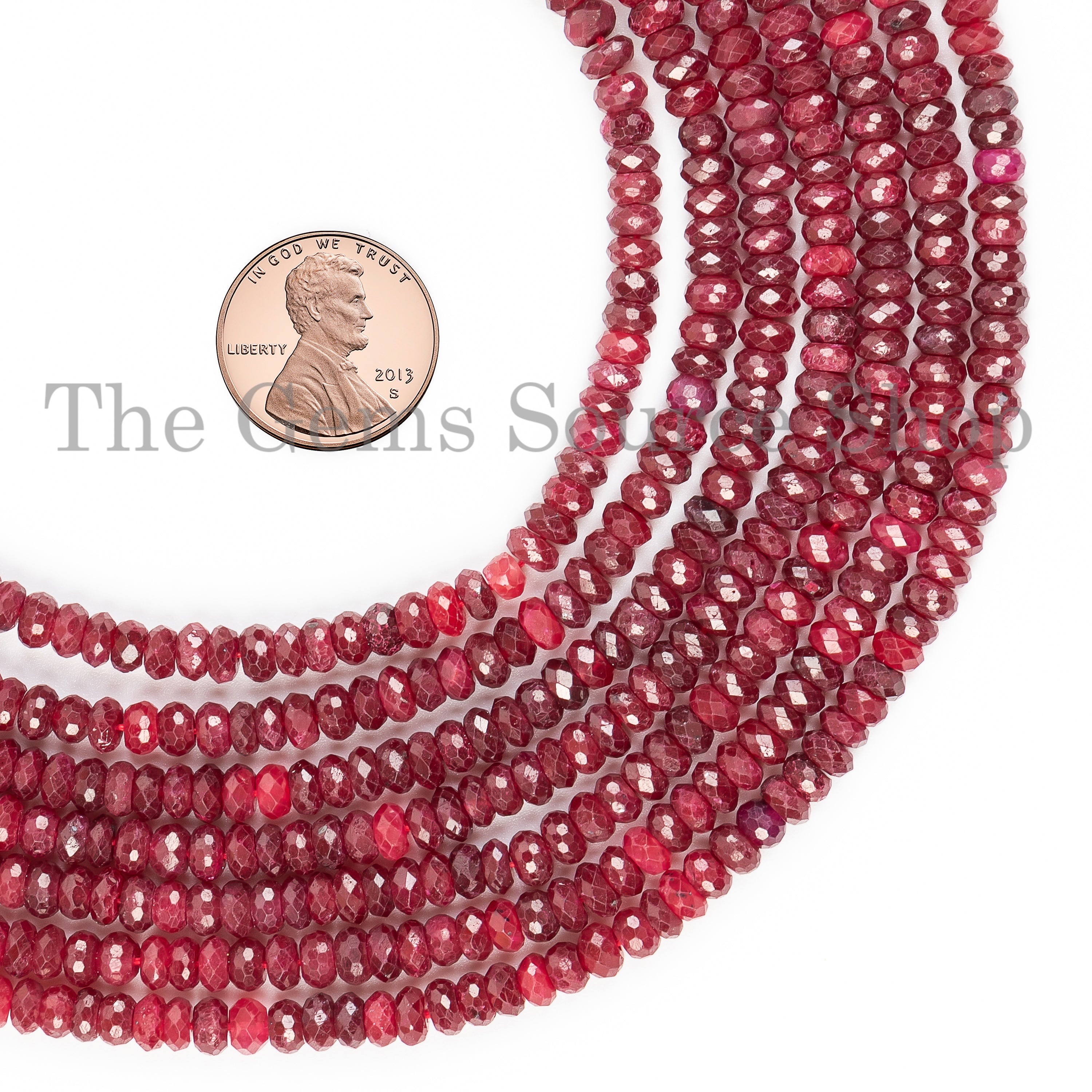 4.5-5mm-14" Ruby Faceted Rondelle Shape Gemstone Craft Beads Strand for Jewelry