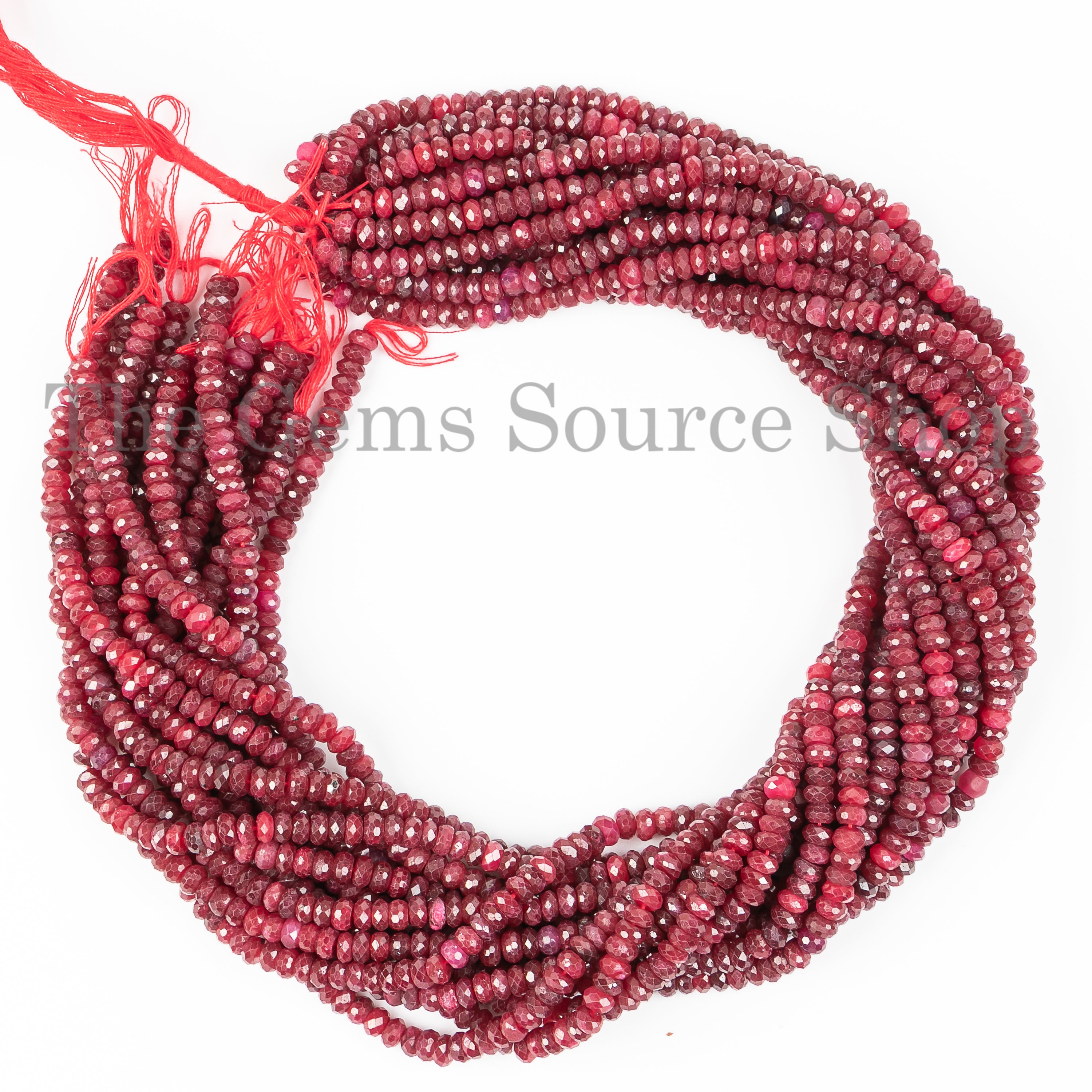 4.5-5mm-14" Ruby Faceted Rondelle Shape Gemstone Craft Beads Strand for Jewelry