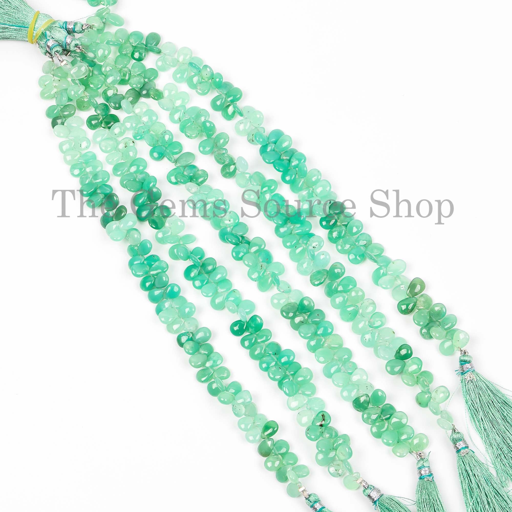 Pear Shape Smooth Natural Chrysoprase Top Drilled 6x7.5-6x9mm Gemstone Beads 8" Strand