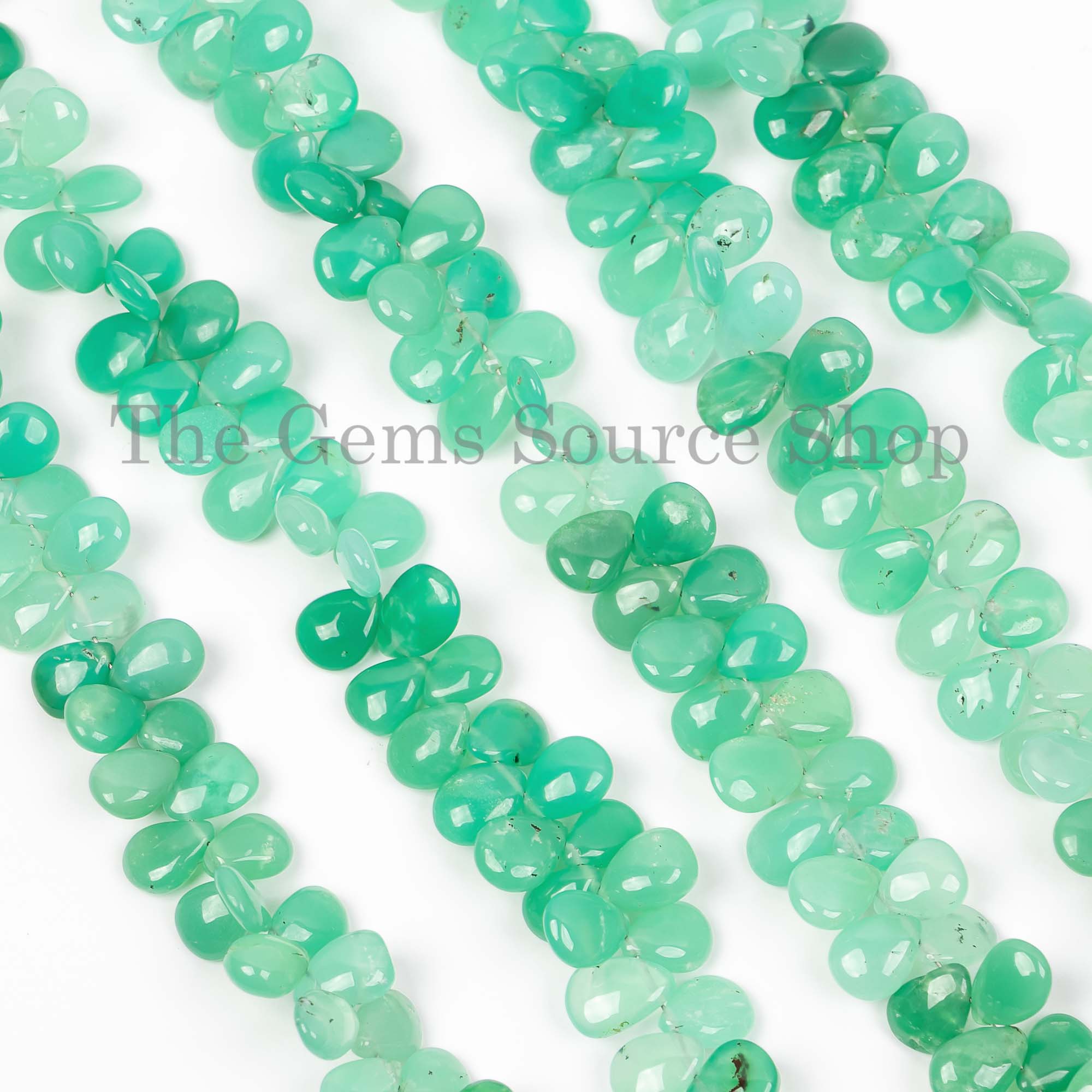 Pear Shape Smooth Natural Chrysoprase Top Drilled 6x7.5-6x9mm Gemstone Beads 8" Strand