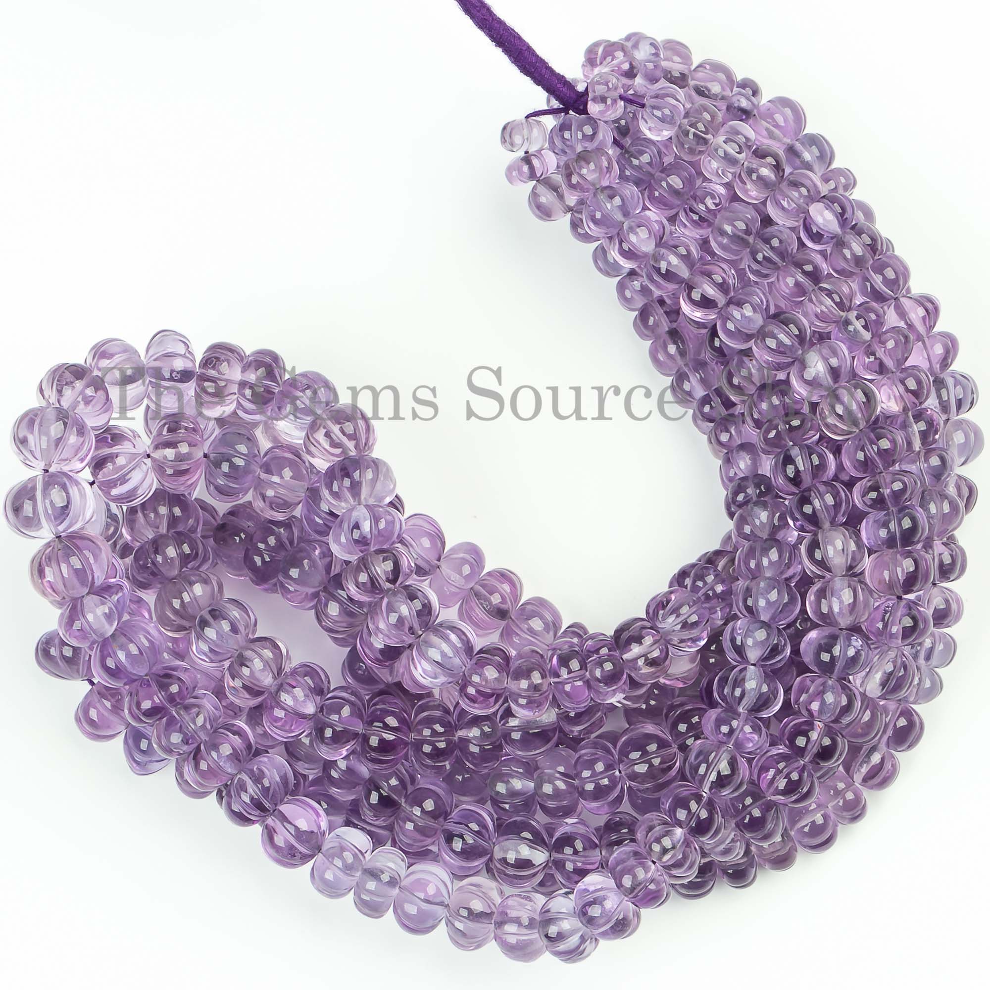 February Birthstone Purple Amethyst Carved Melon Shape Rondelle Beads Strand 7-12mm-17"