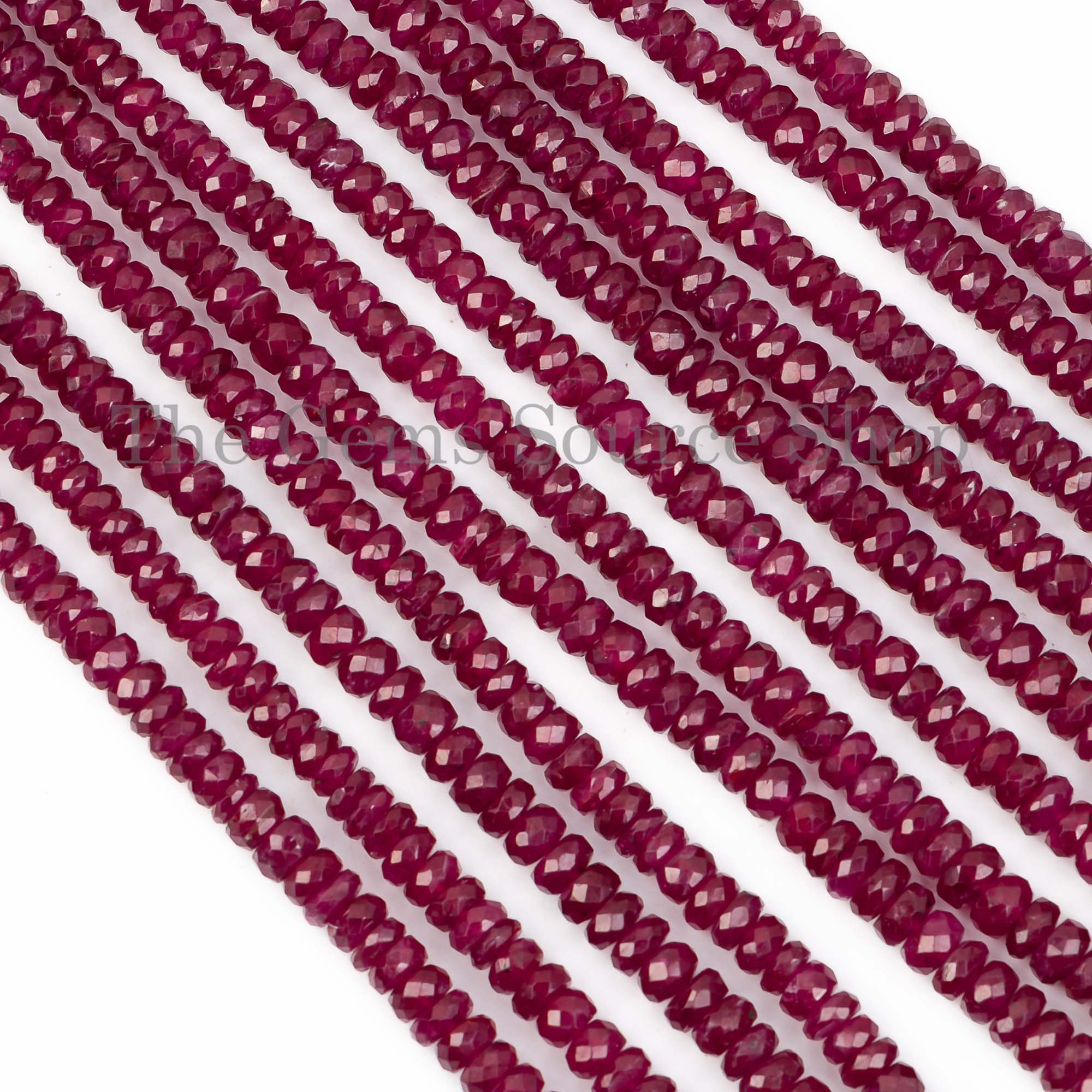 Rondelle Shape Faceted Natural Ruby Center Drilled 3.5-5.5mm Gemstone Beads 16" Strand