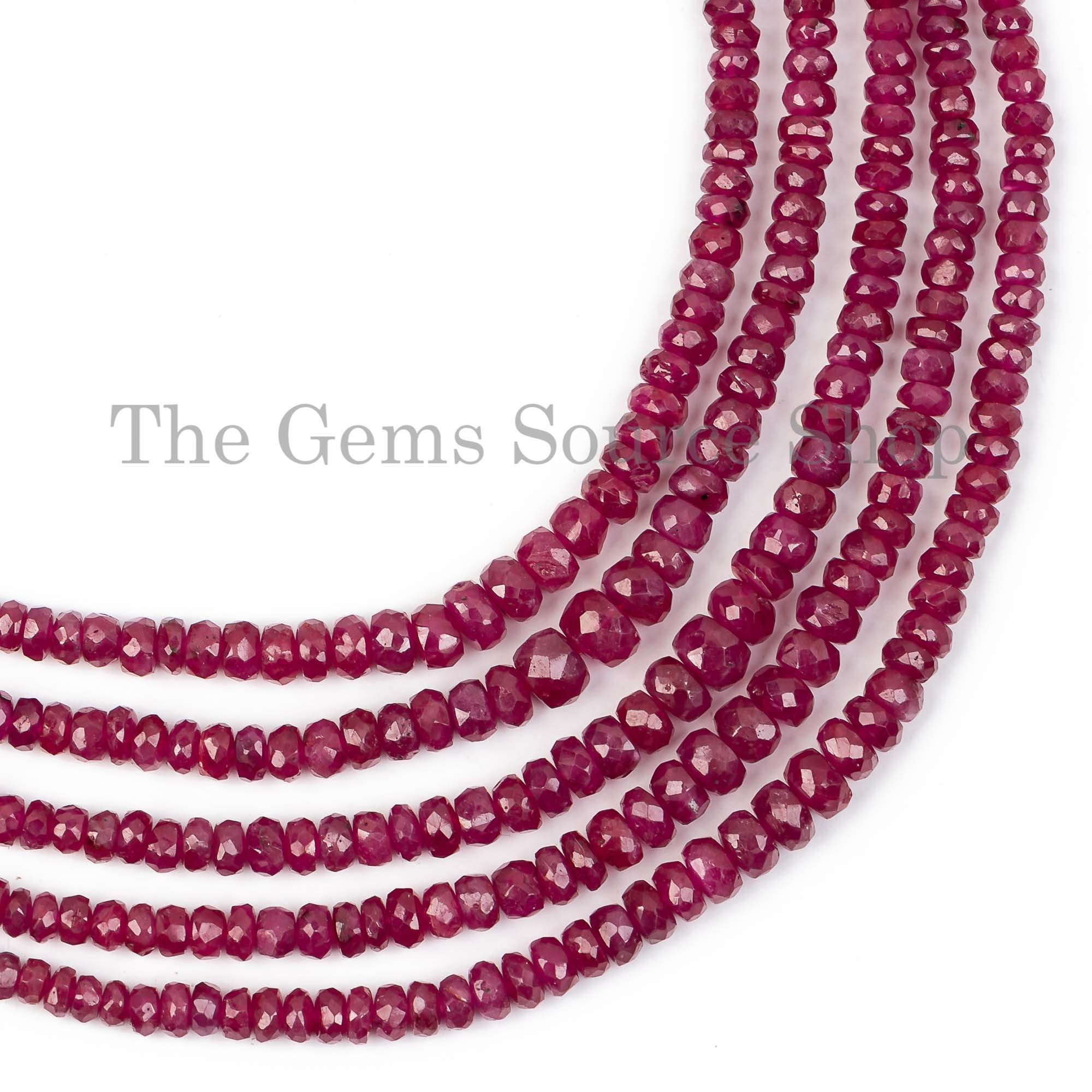 Rondelle Shape Faceted Natural Ruby Center Drilled 2-5mm Gemstone Beads 16" Strand