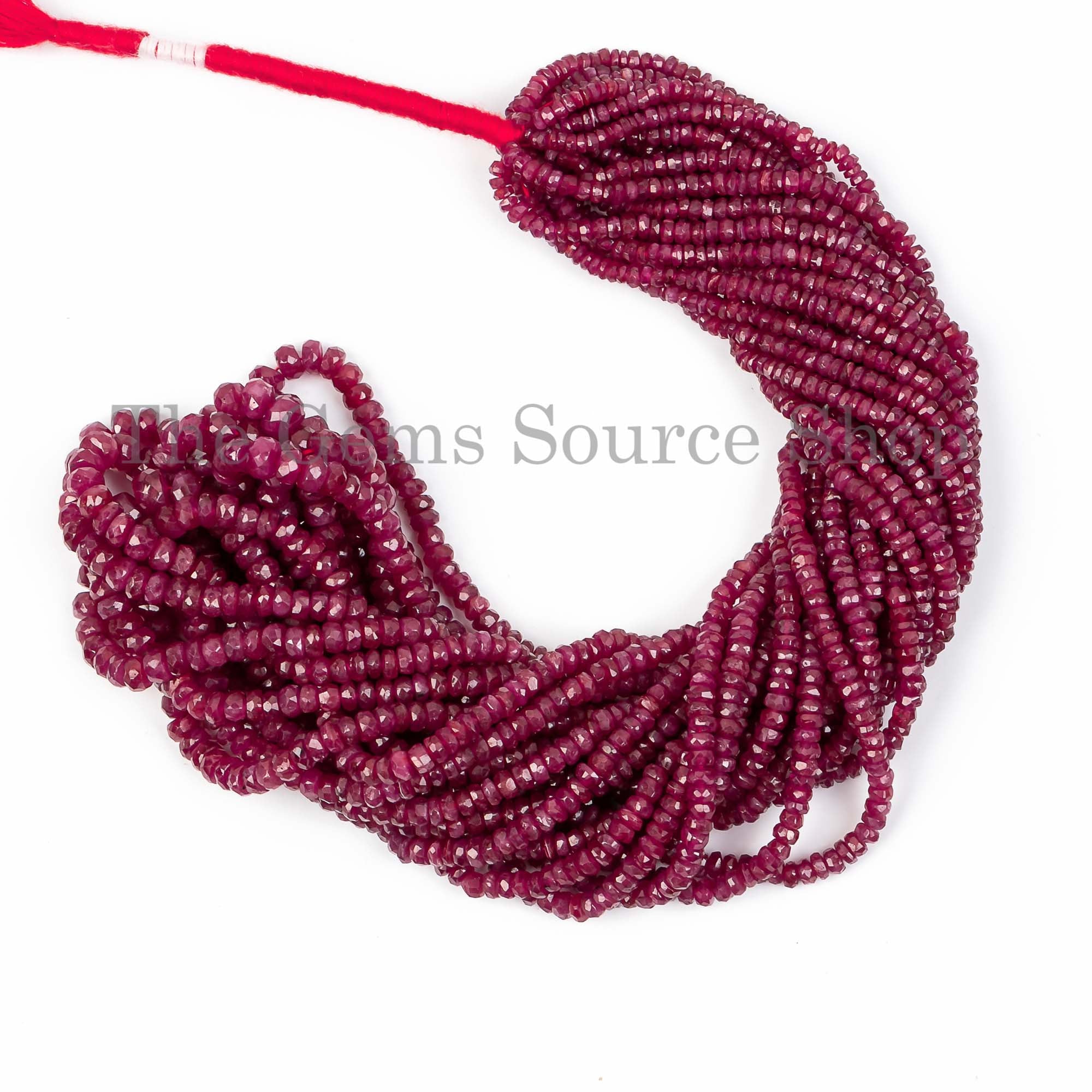 Rondelle Shape Faceted Natural Ruby Center Drilled 2-5mm Gemstone Beads 16" Strand