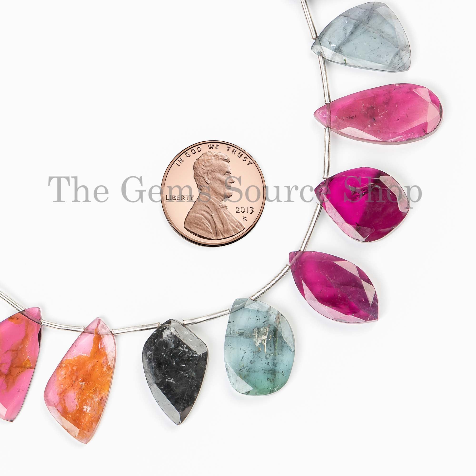 October Birthstone Multi Tourmaline Table Cut Nugget Beads Strand 10x15-11x21mm-8"