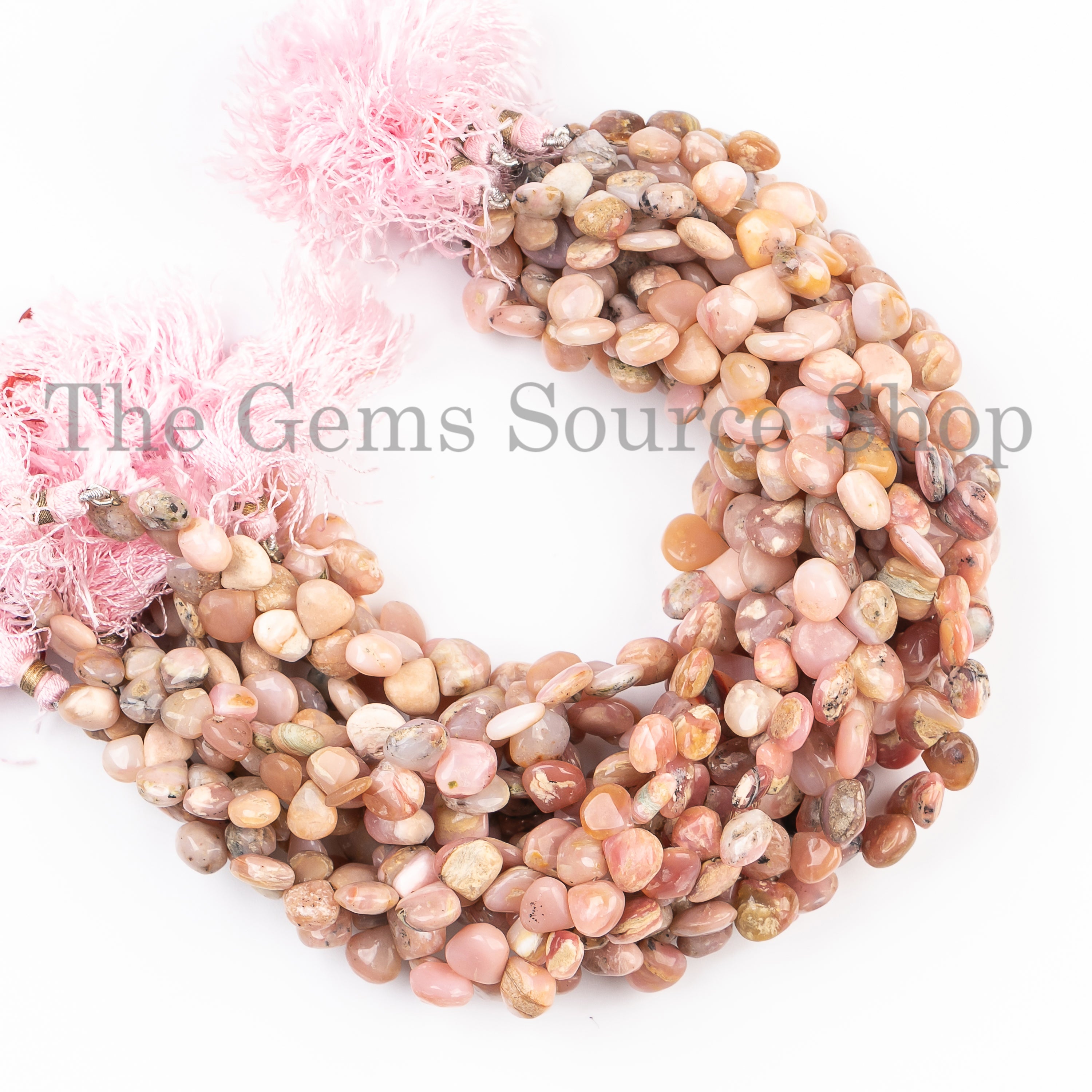 7-11mm-9" Pink Opal Smooth Heart Shape Gemstone Craft Beads Strand for Jewelry