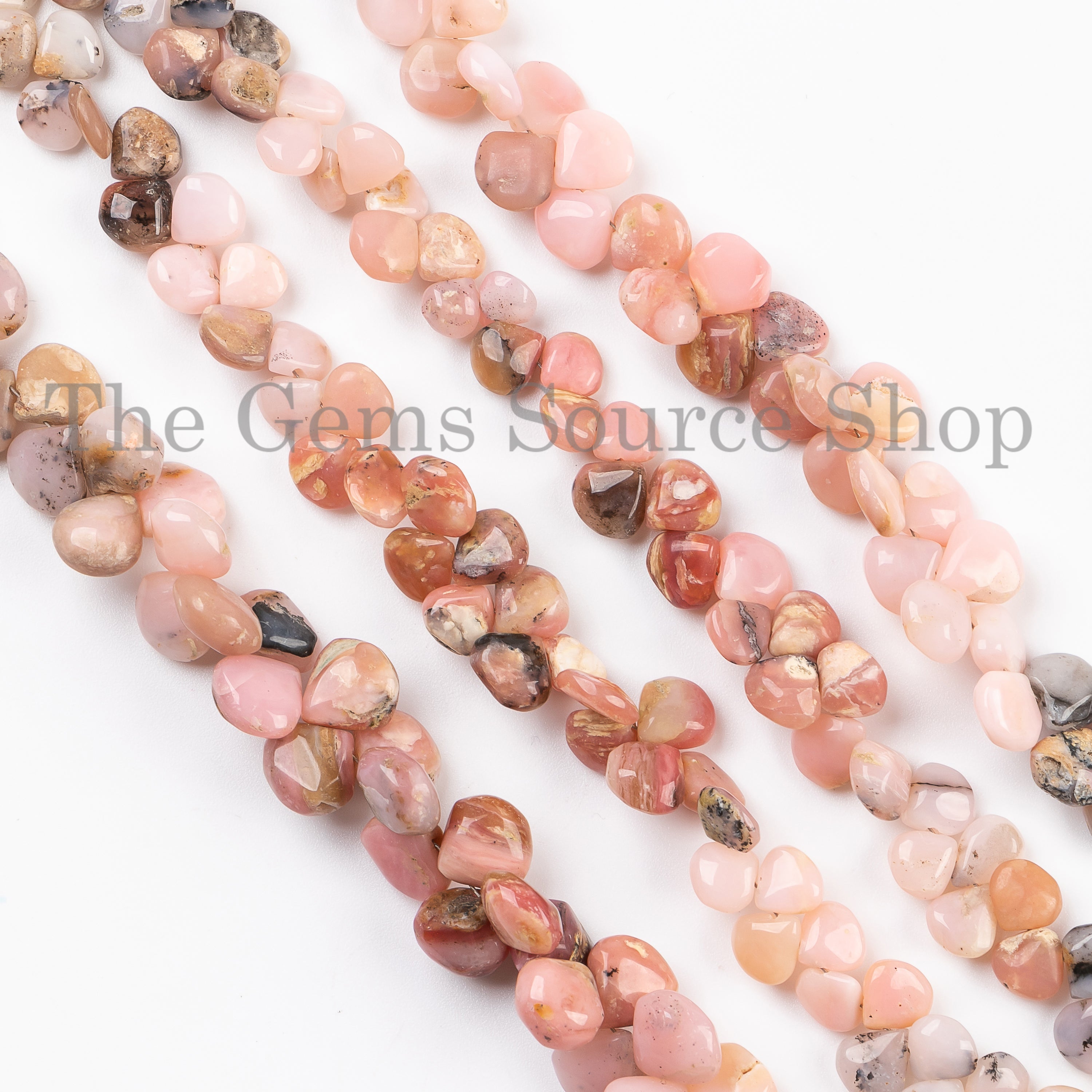 6.5-10mm-9" Pink Opal Smooth Heart Shape Gemstone Craft Beads Strand for Jewelry