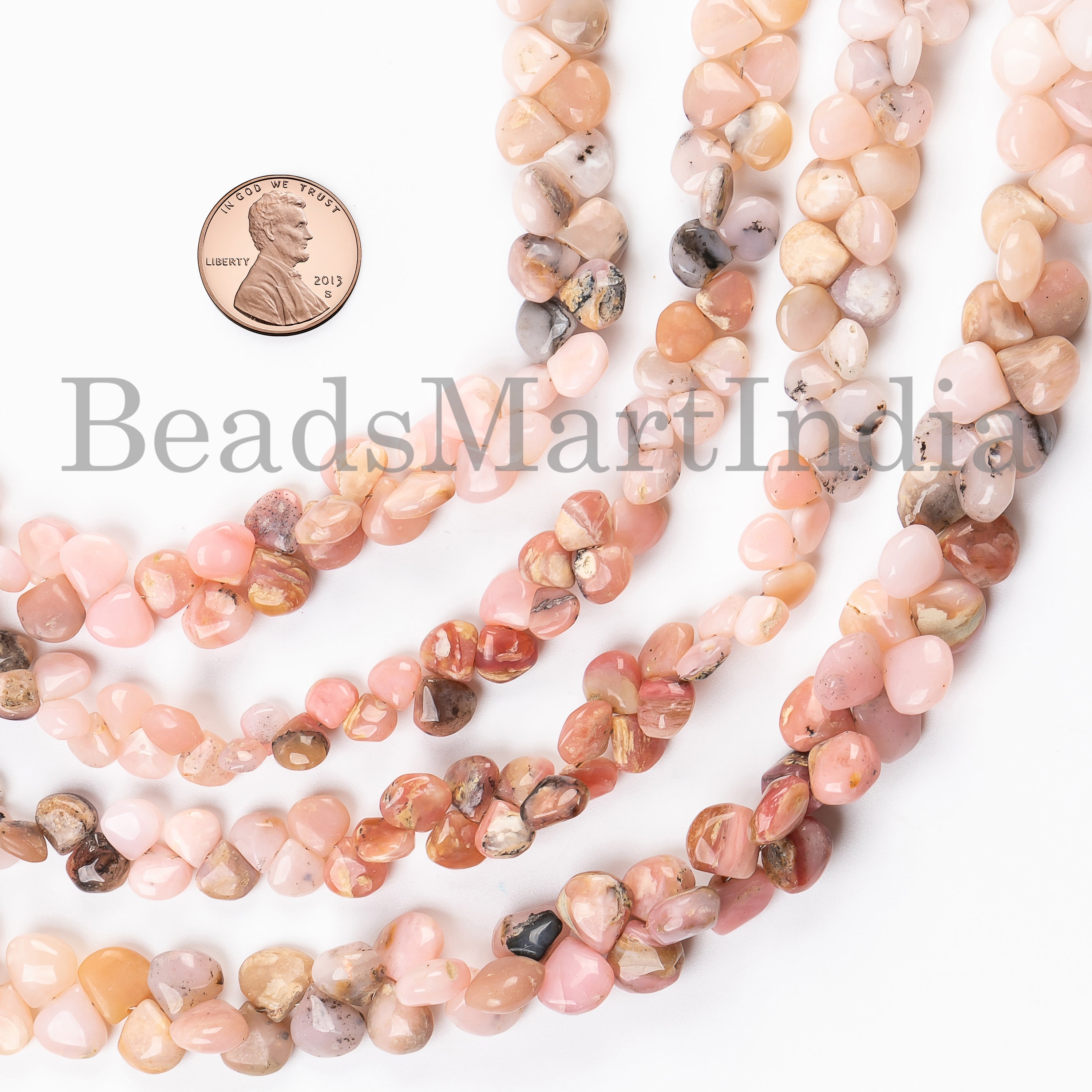 6.5-10mm-9" Pink Opal Smooth Heart Shape Gemstone Craft Beads Strand for Jewelry