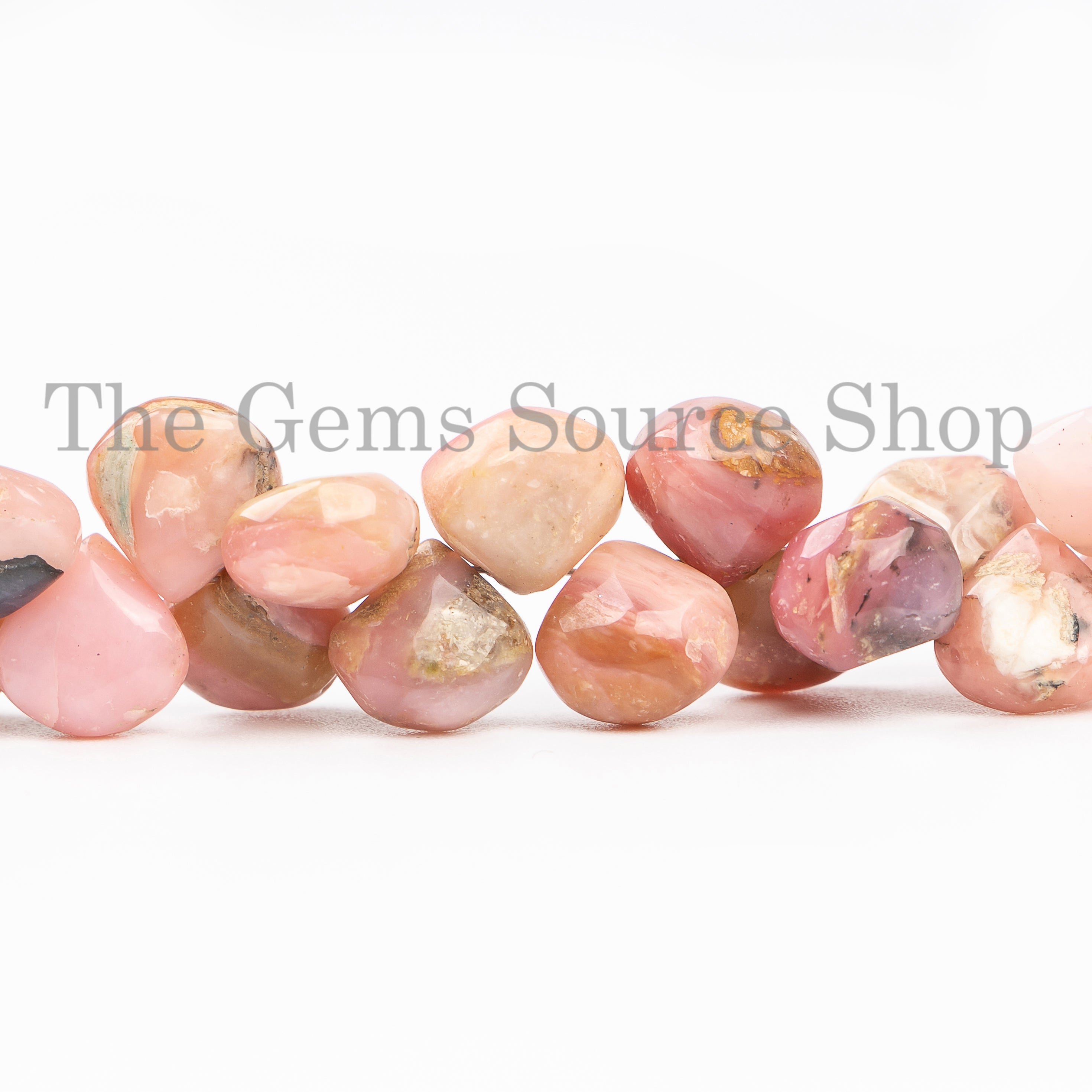 6.5-10mm-9" Pink Opal Smooth Heart Shape Gemstone Craft Beads Strand for Jewelry