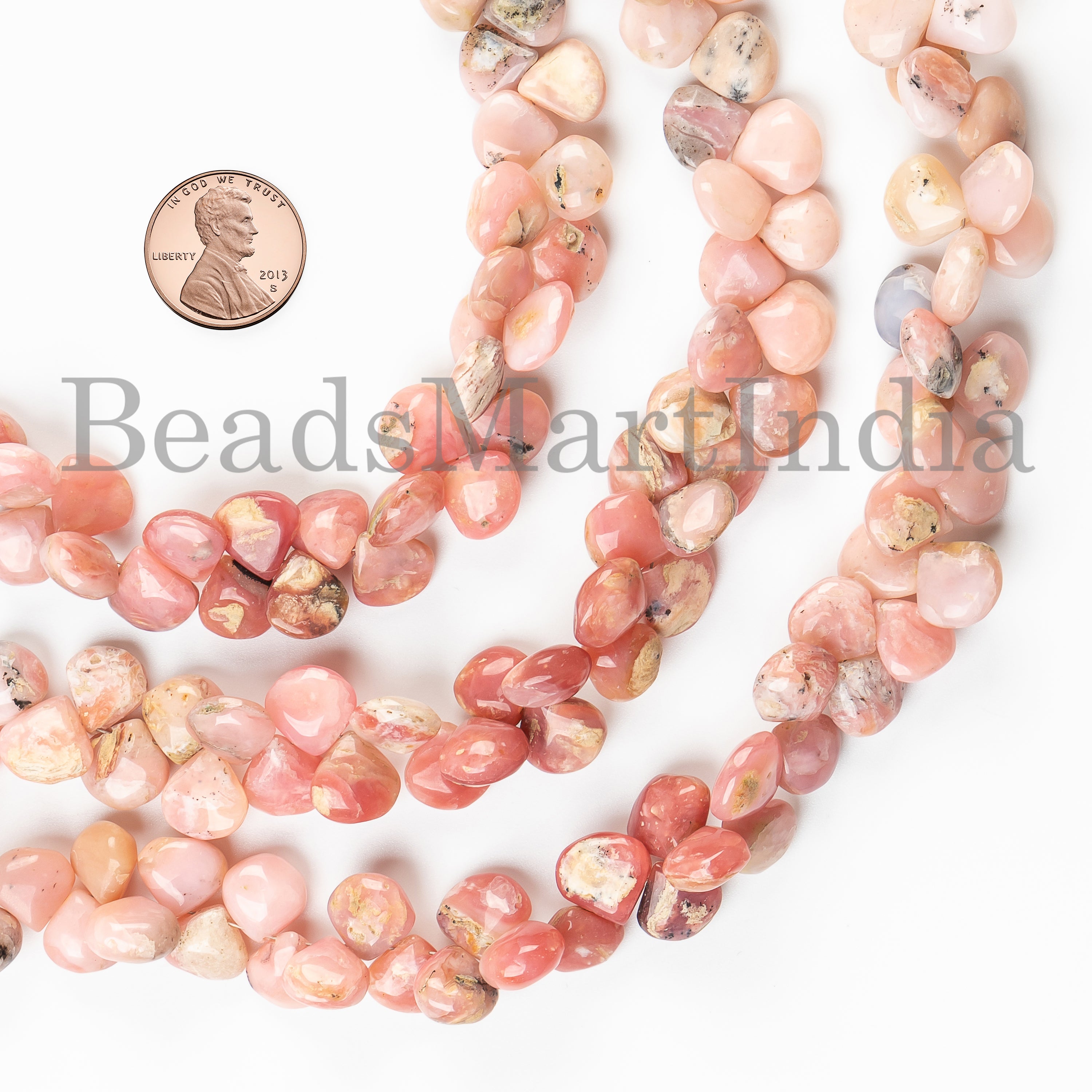 9-11m-10" Pink Opal Smooth Heart Shape Gemstone Craft Beads Strand for Jewelry